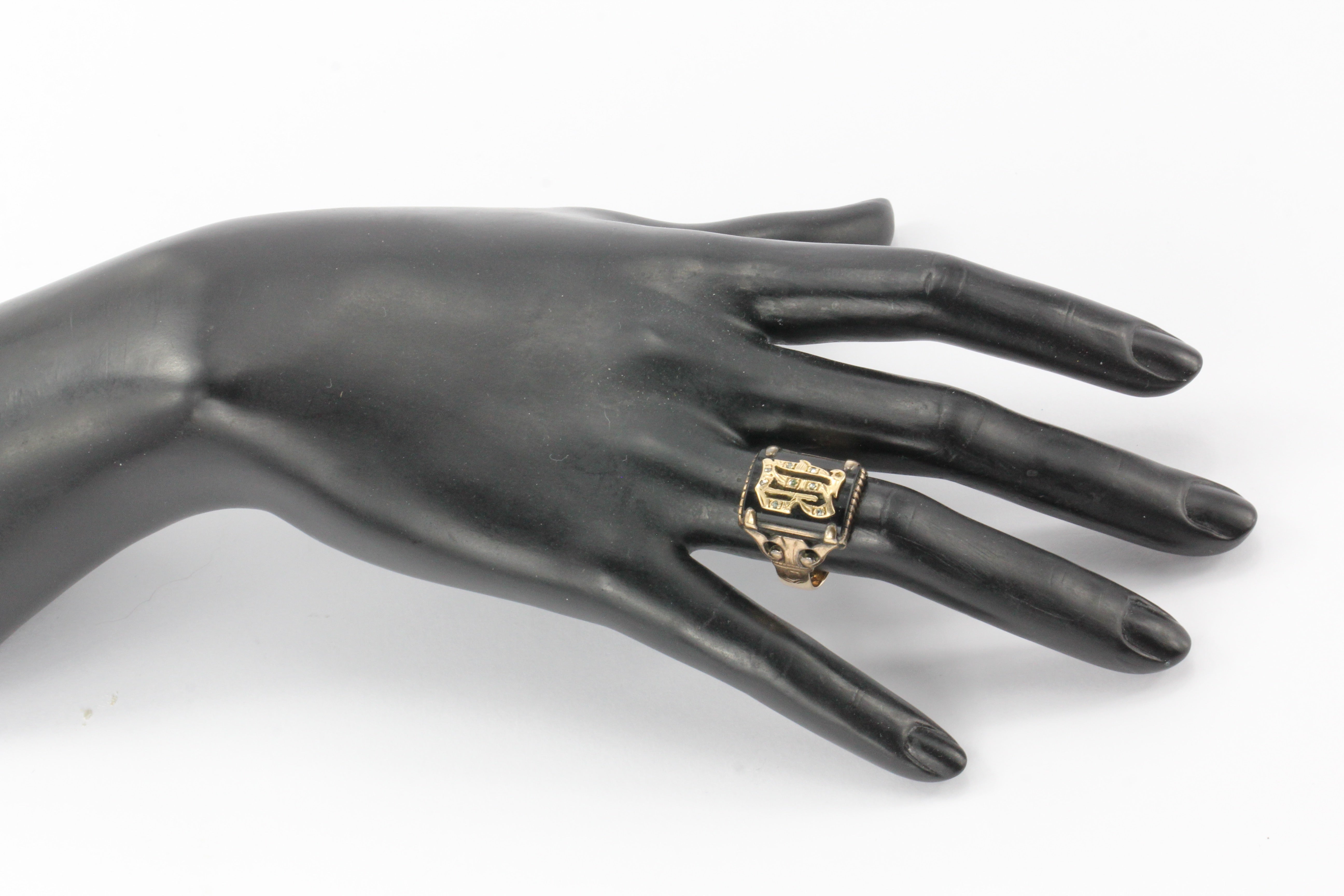 Victorian 14K Rose Gold Letter B Onyx Signet Ring c.1885 - Queen May