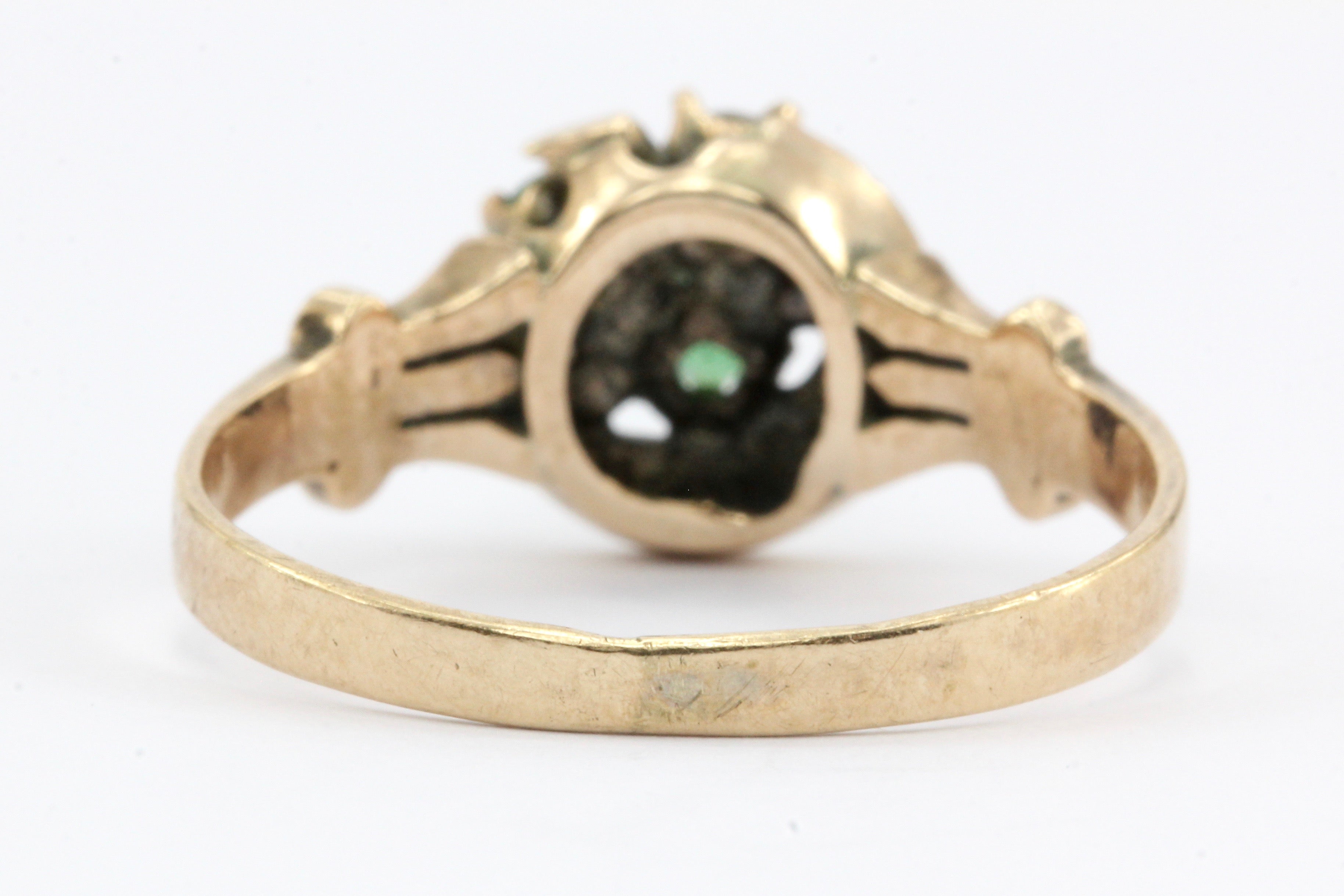 Victorian 10k Gold Diamond & Emerald Crescent Trefoil Ring c.1880's - Queen May