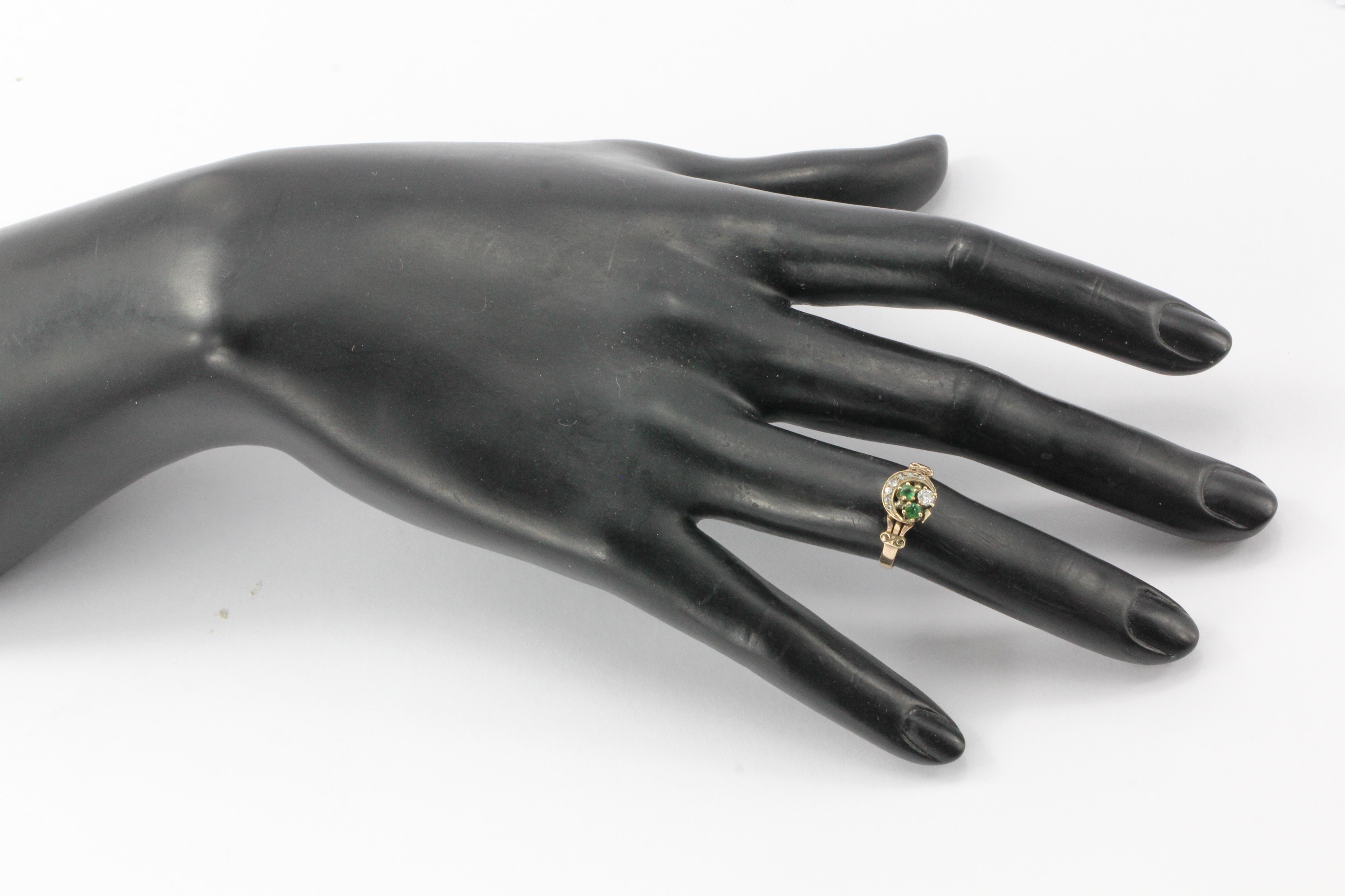 Victorian 10k Gold Diamond & Emerald Crescent Trefoil Ring c.1880's - Queen May