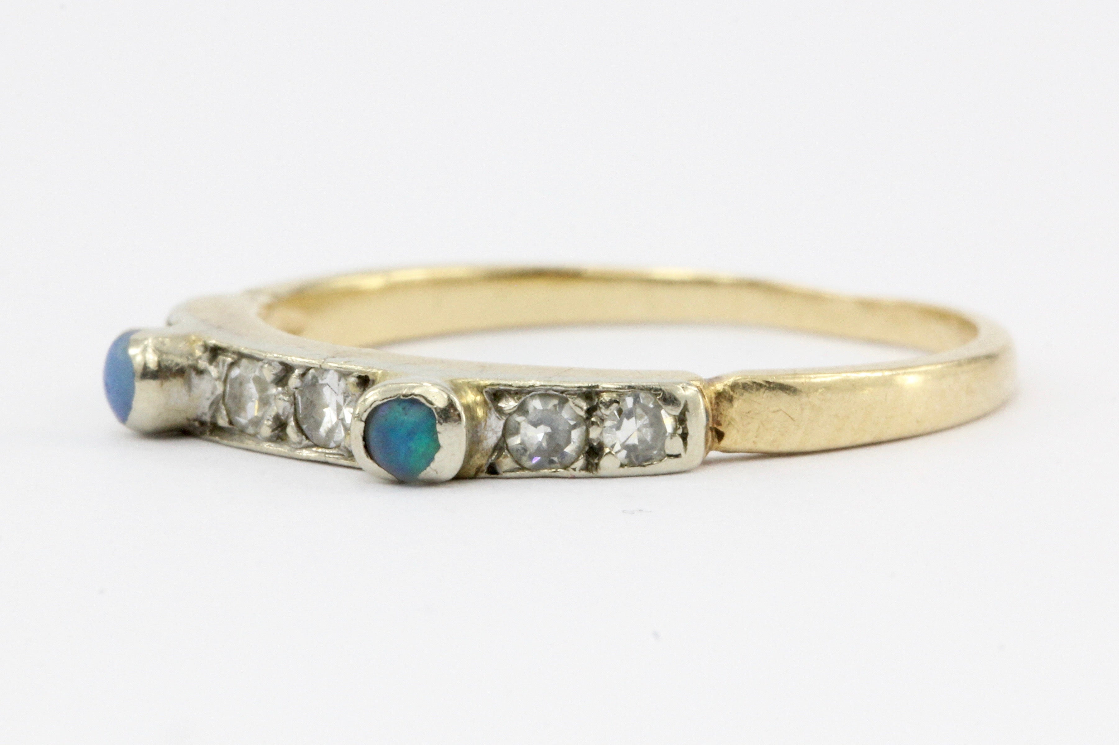 Art Deco 14K White & Yellow Gold Diamond Opal Stackable Band Ring c.1920's - Queen May