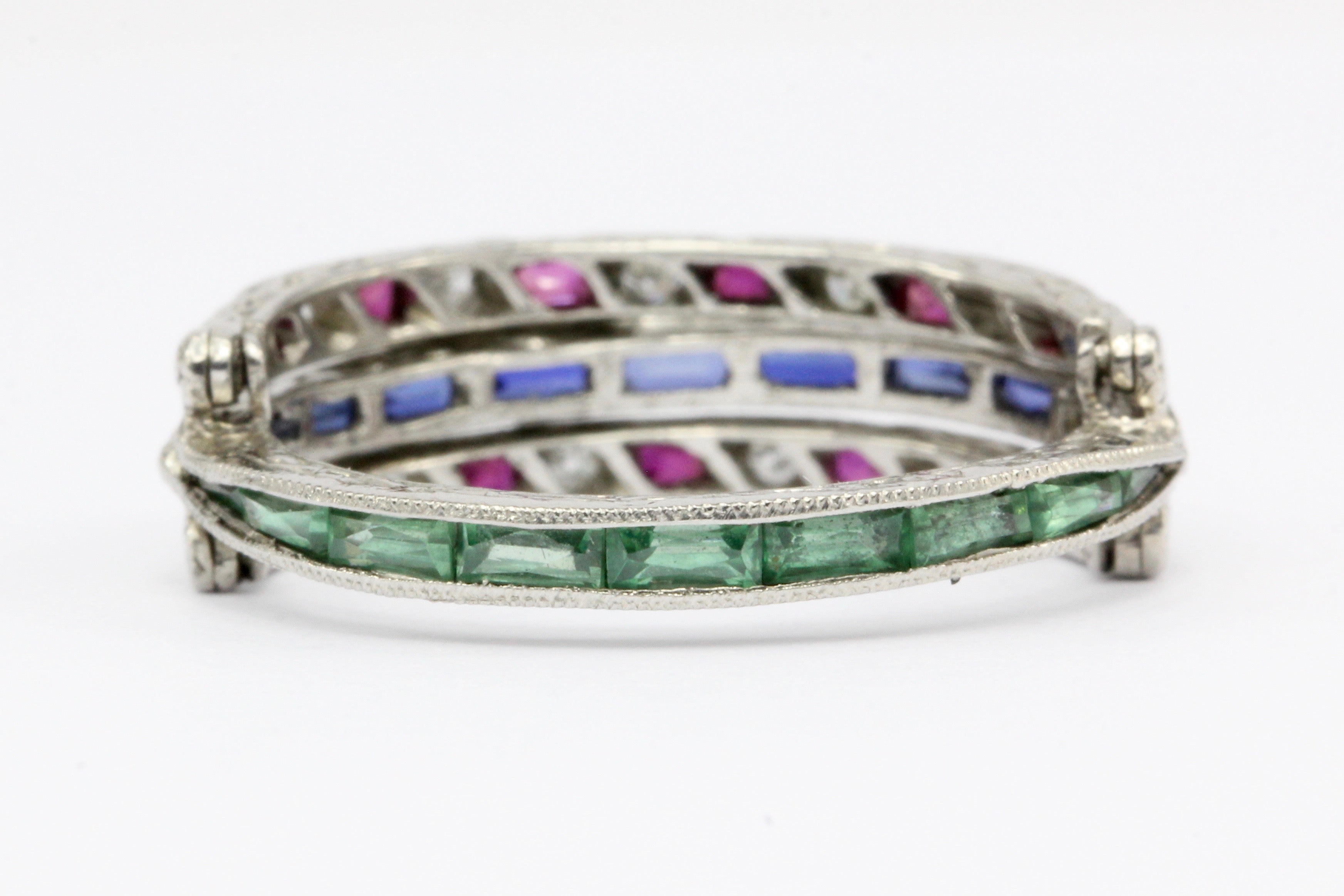 Art Deco Platinum Diamond Emerald Sapphire Ruby Flip Swivel Ring Eternity Band - Queen May