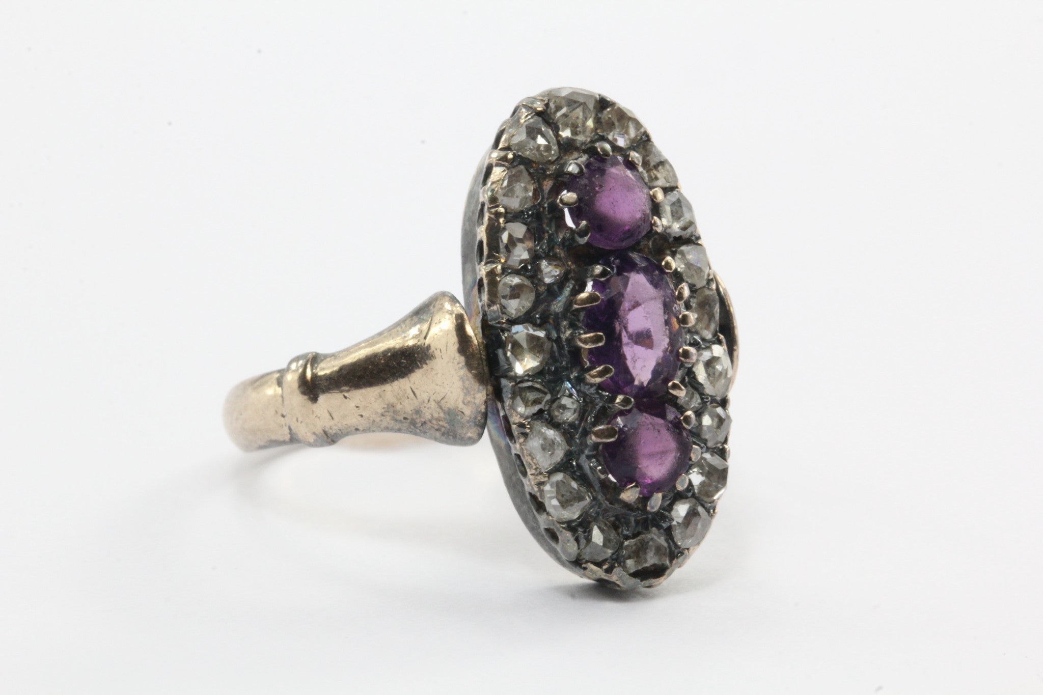 Antique 10K Gold Georgian Rose Cut Diamond Purple Paste Ring - Queen May