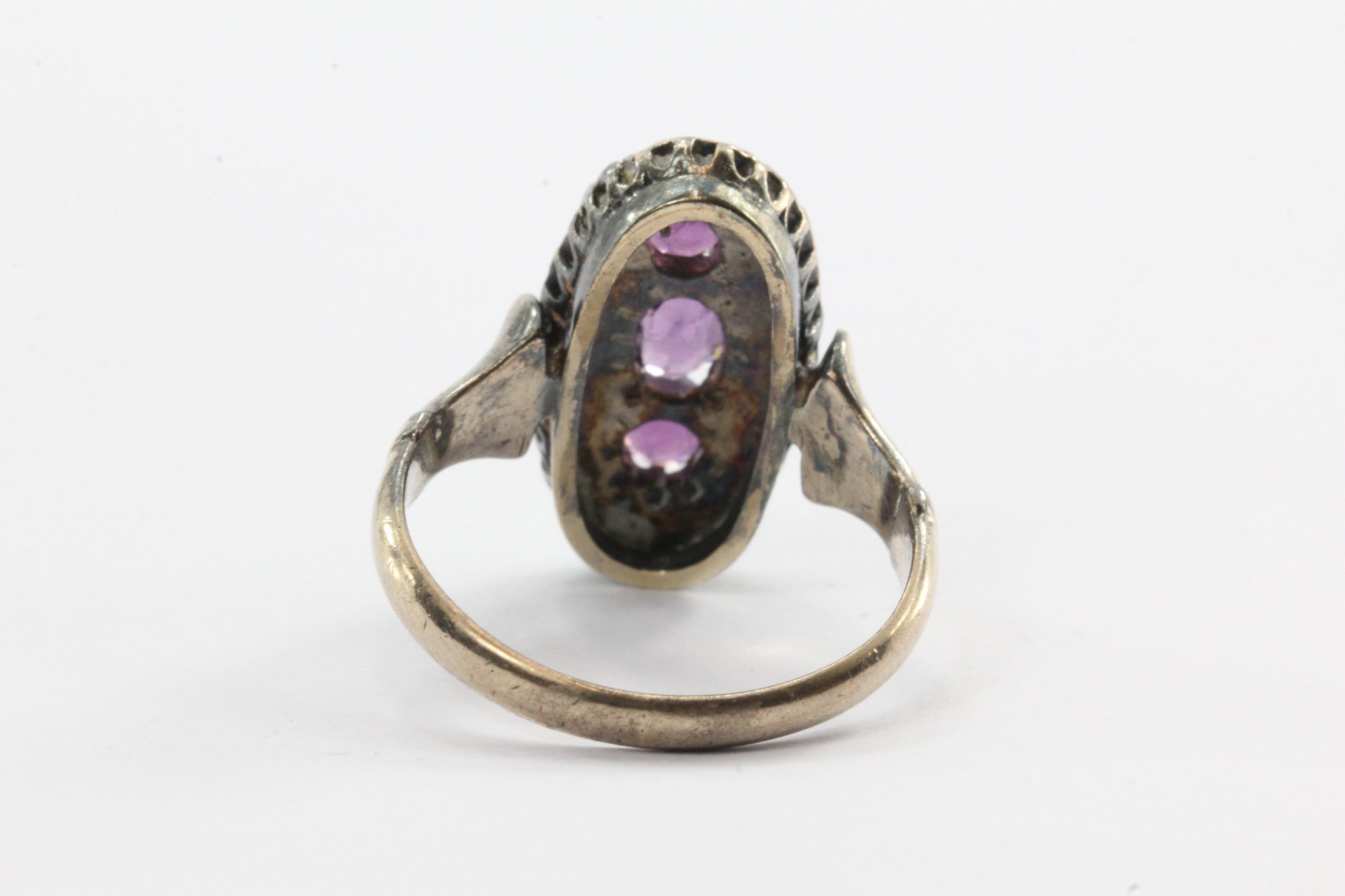 Antique 10K Gold Georgian Rose Cut Diamond Purple Paste Ring - Queen May