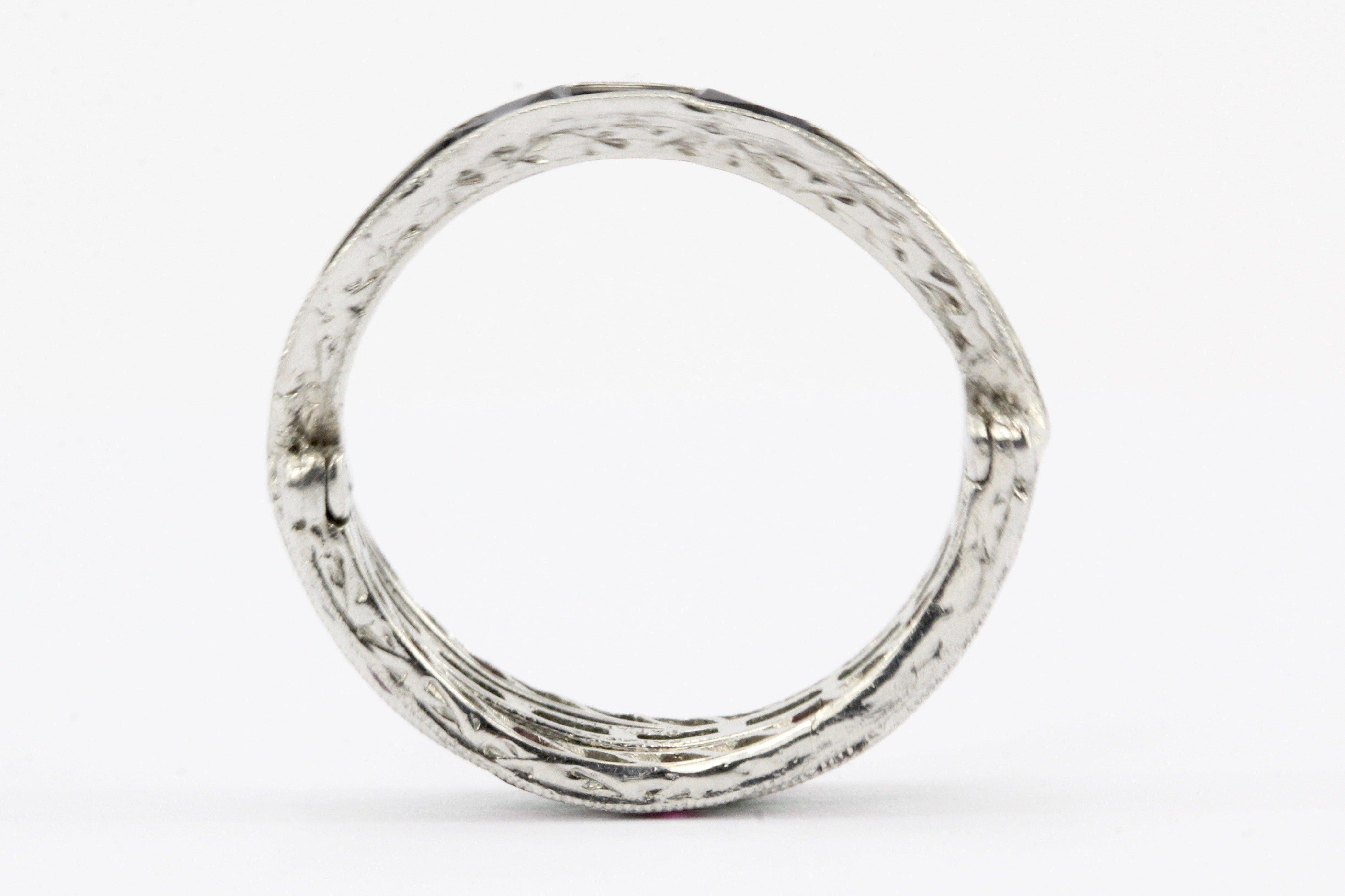 Art Deco Platinum Diamond Emerald Sapphire Ruby Flip Swivel Ring Eternity Band - Queen May