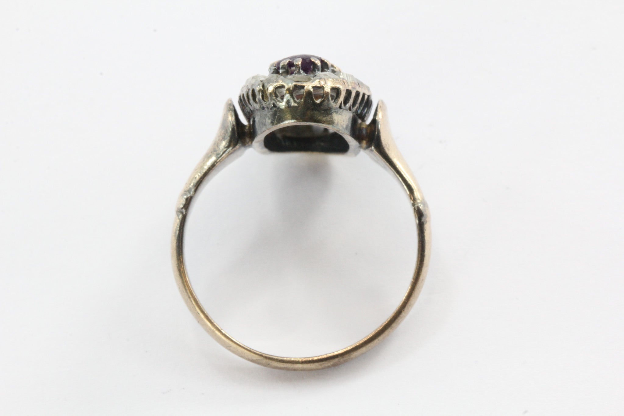 Antique 10K Gold Georgian Rose Cut Diamond Purple Paste Ring - Queen May