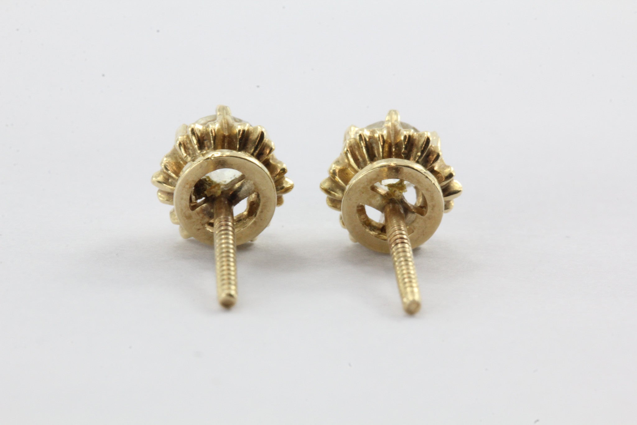 Antique 14K Gold 1/2 CTW Old European Cut Diamond Belcher Mount Stud Earrings - Queen May