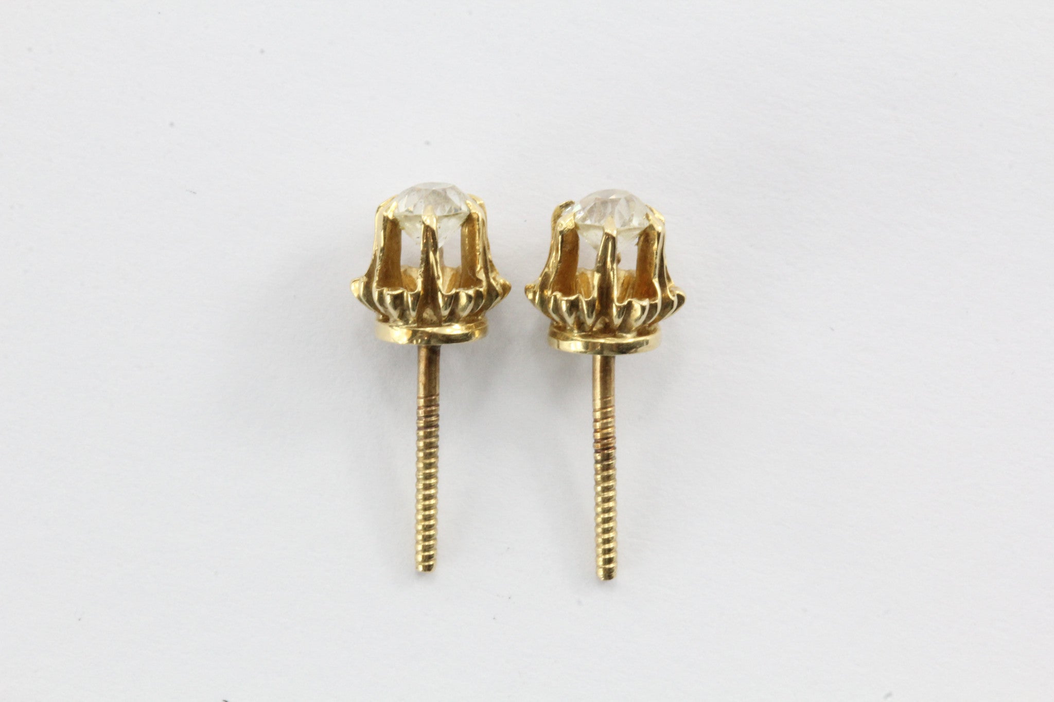 Antique 14K Gold 1/2 CTW Old European Cut Diamond Belcher Mount Stud Earrings - Queen May