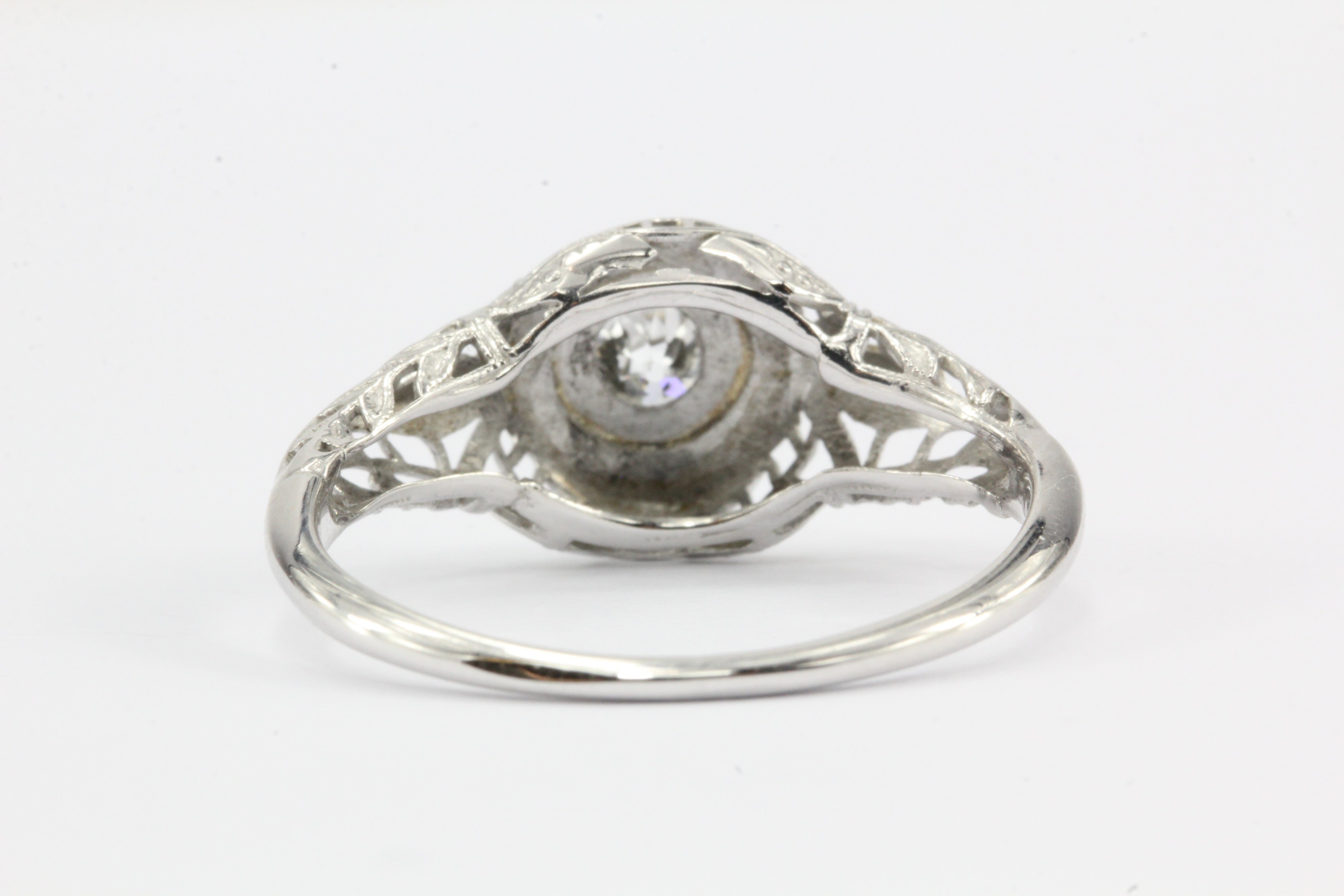 Art Deco 18K White Gold Old European Cut Diamond Engagement Ring c. 1920's - Queen May