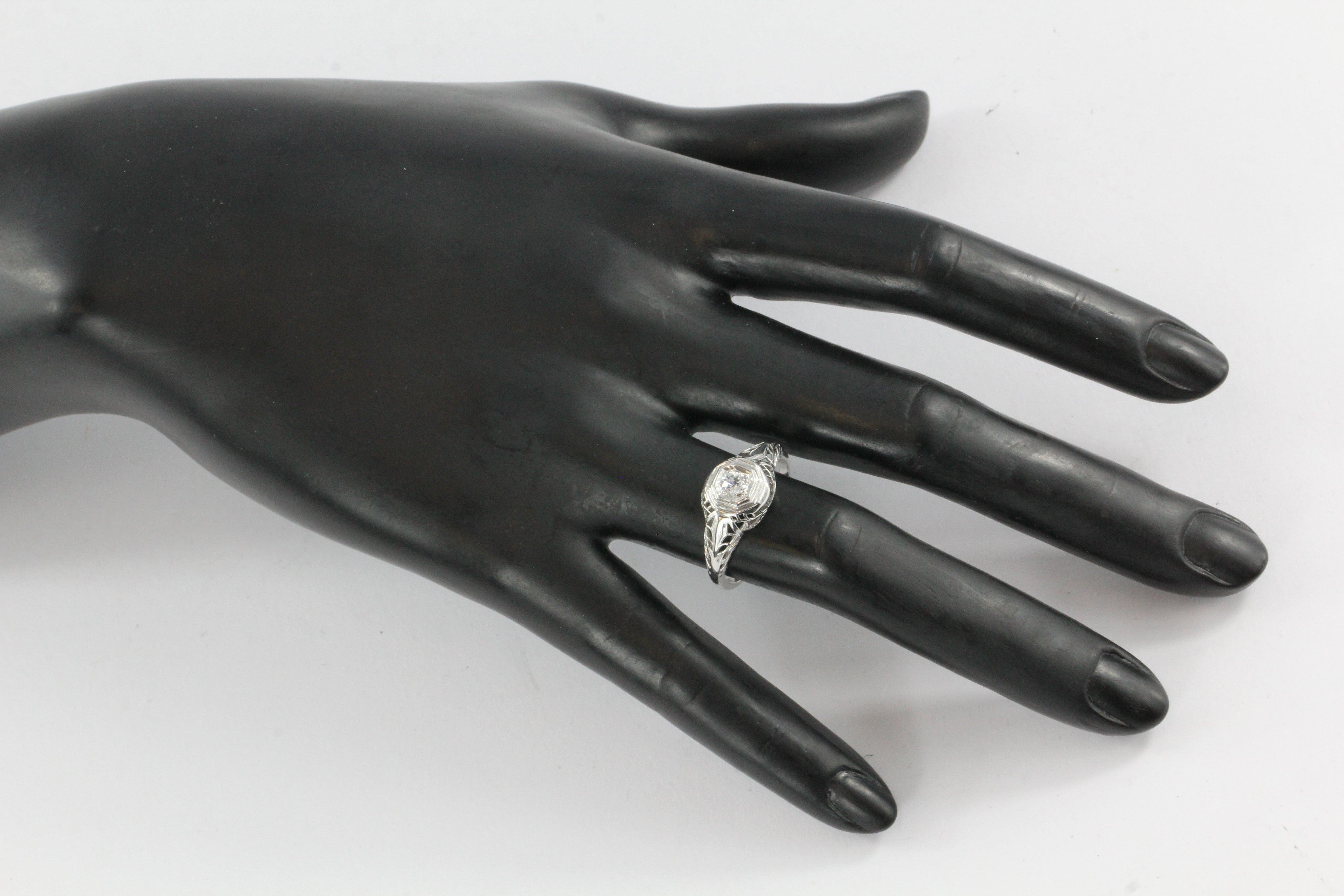 Art Deco 18K White Gold Old European Cut Diamond Engagement Ring c. 1920's - Queen May