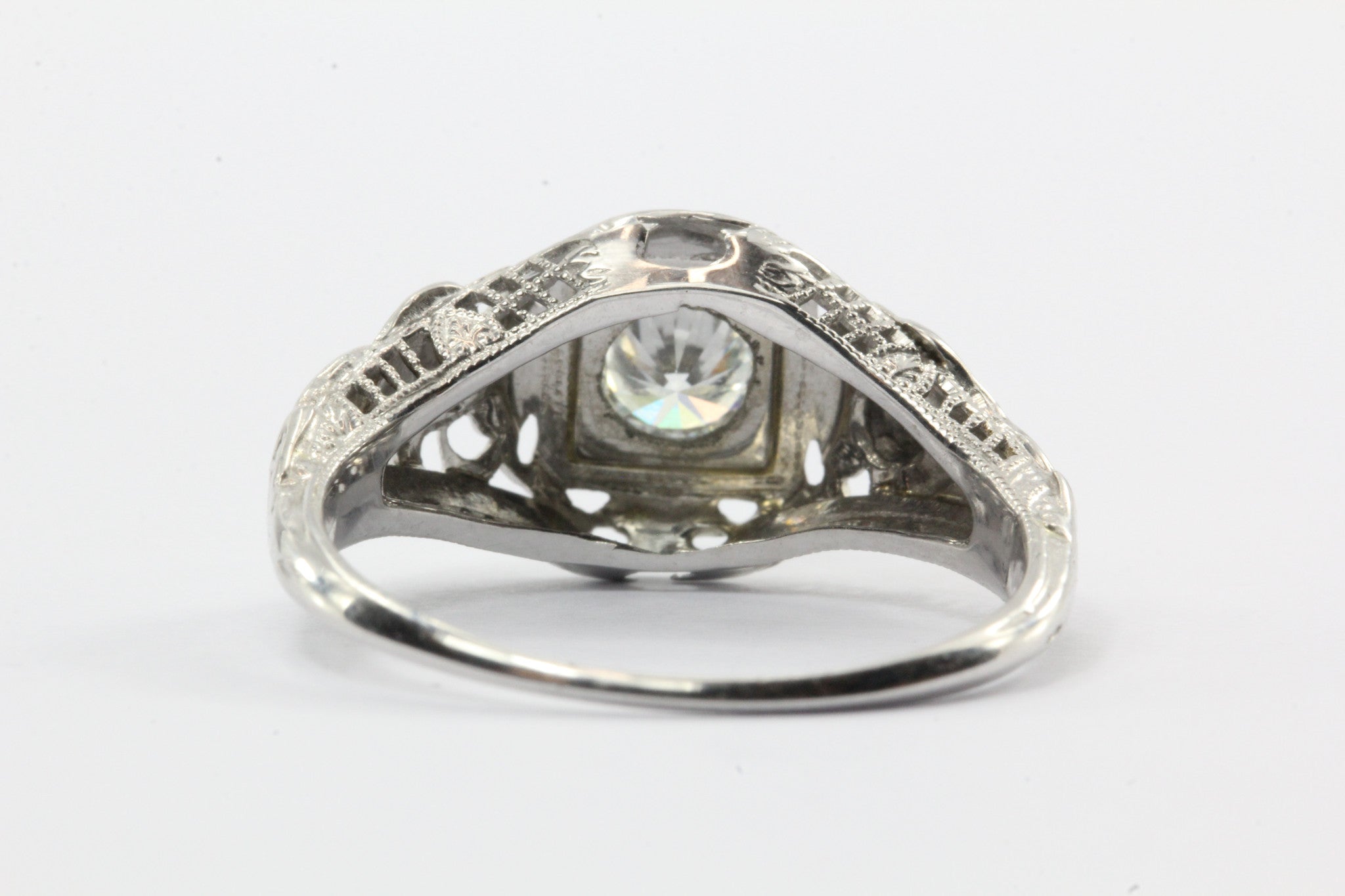 Antique Art Nouveau Figural 18K White Gold Angel Diamond Engagement Ring - Queen May