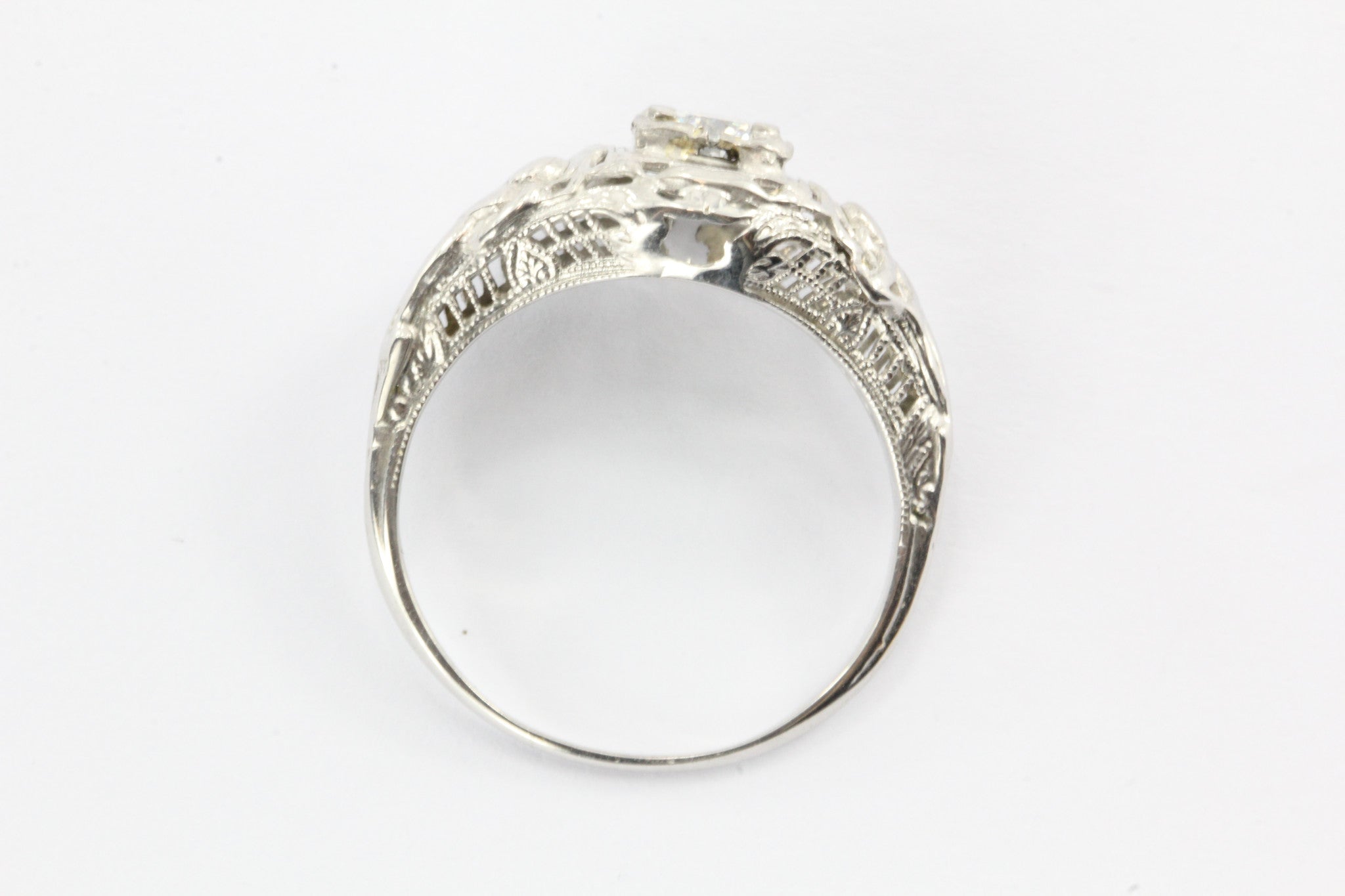 Antique Art Nouveau Figural 18K White Gold Angel Diamond Engagement Ring - Queen May