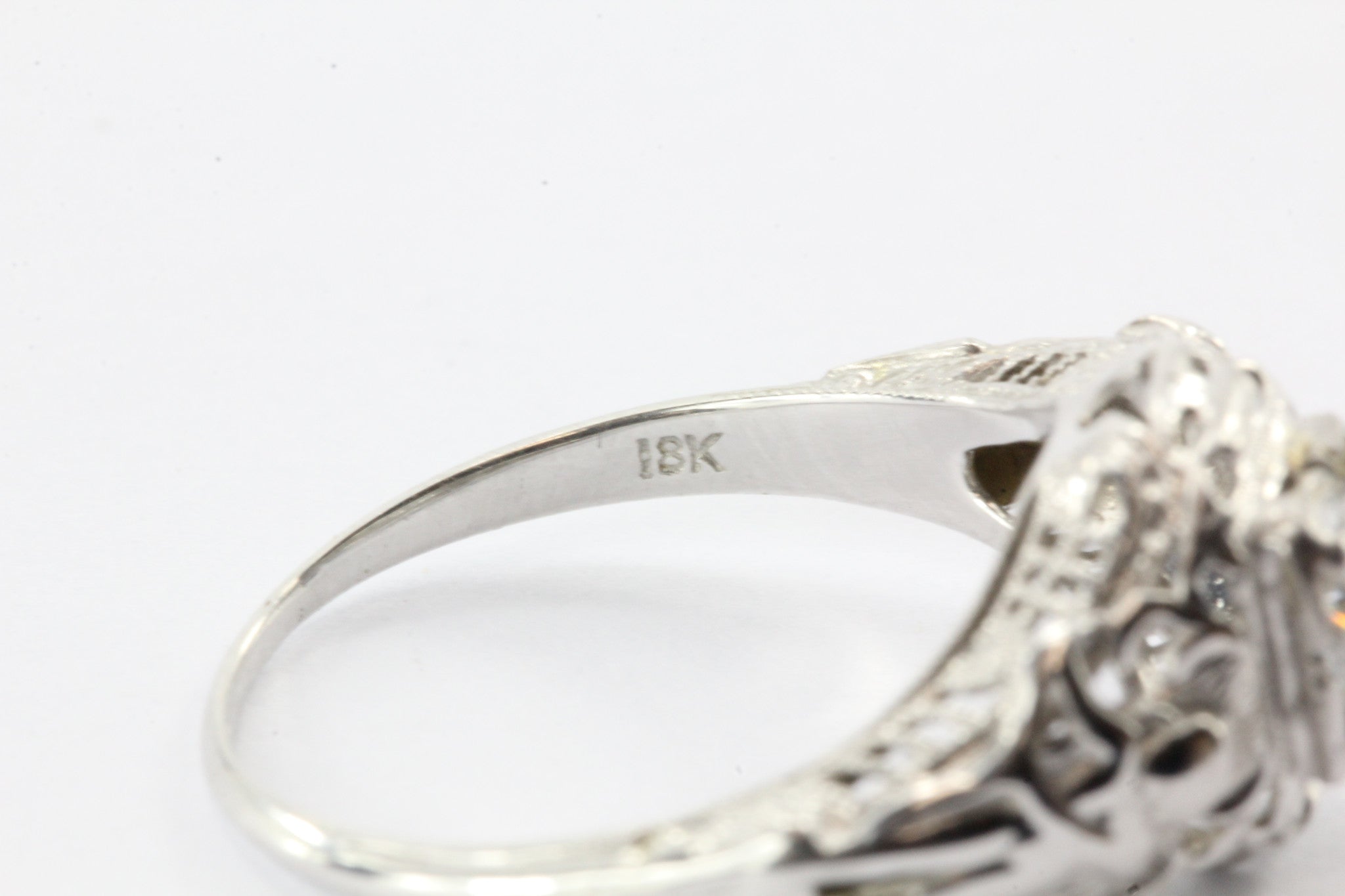 Antique Art Nouveau Figural 18K White Gold Angel Diamond Engagement Ring - Queen May