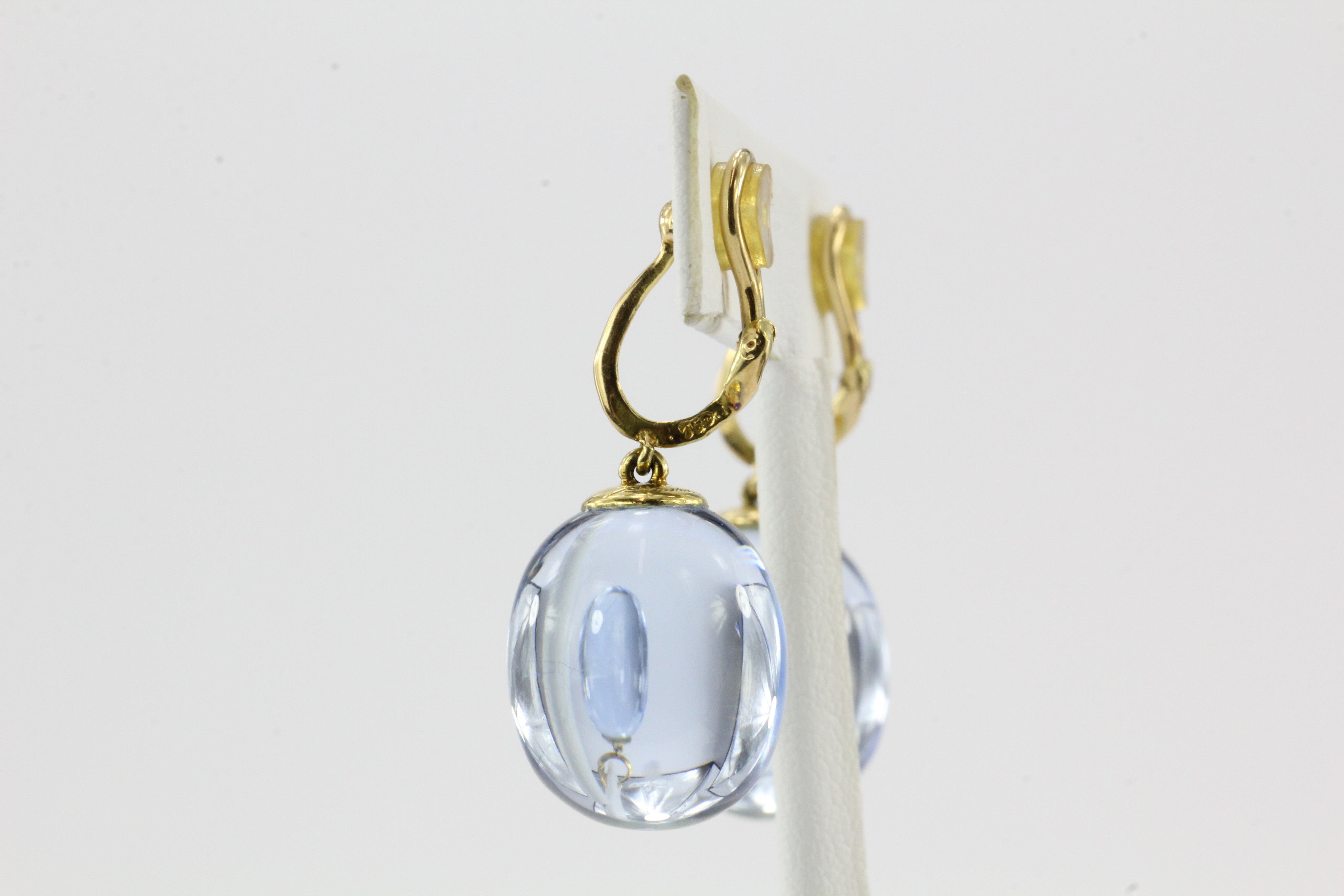 18K Gold Baccarat Tentation Aquamarine Crystal Drop Clip-On Earrings - Queen May