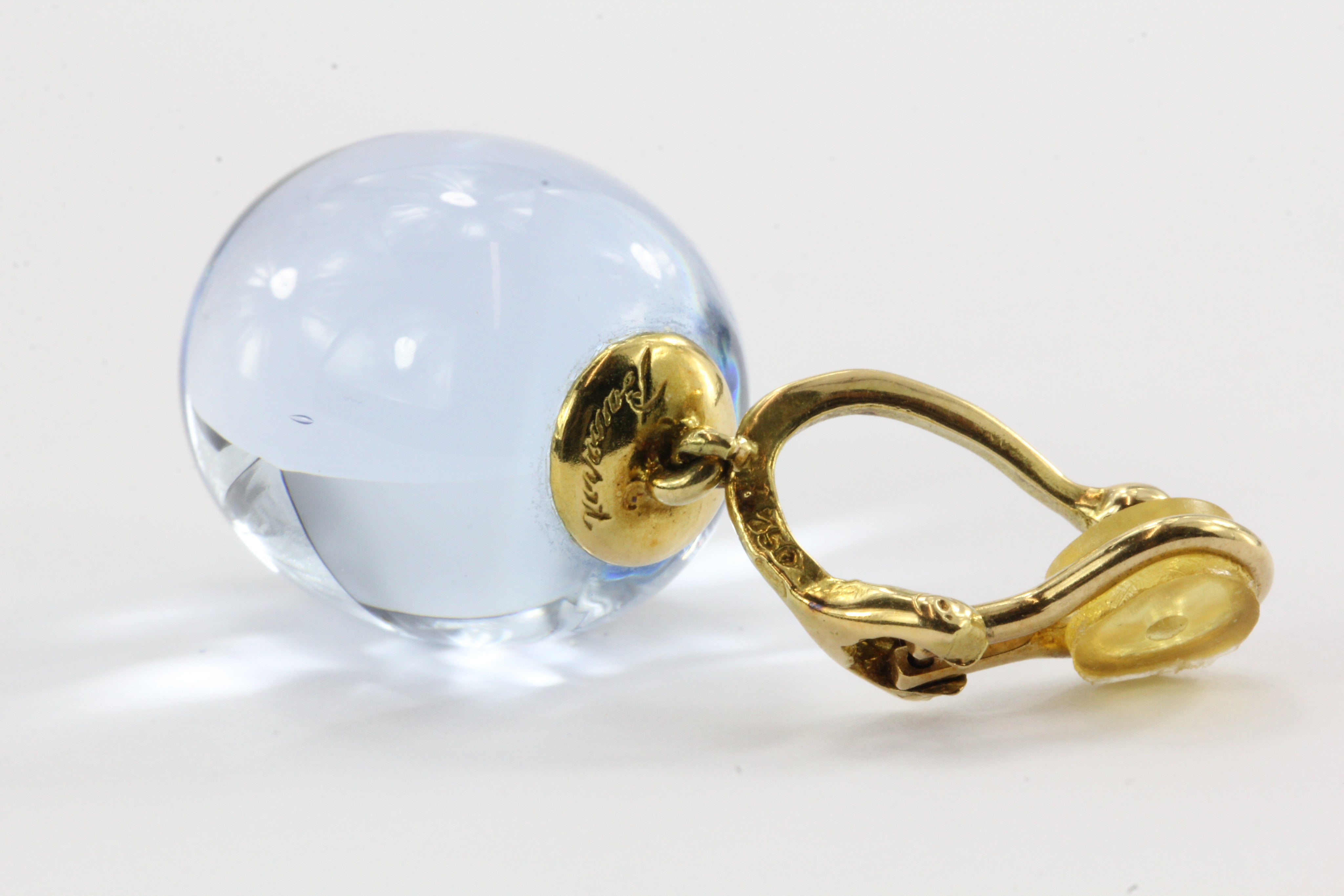 18K Gold Baccarat Tentation Aquamarine Crystal Drop Clip-On Earrings - Queen May