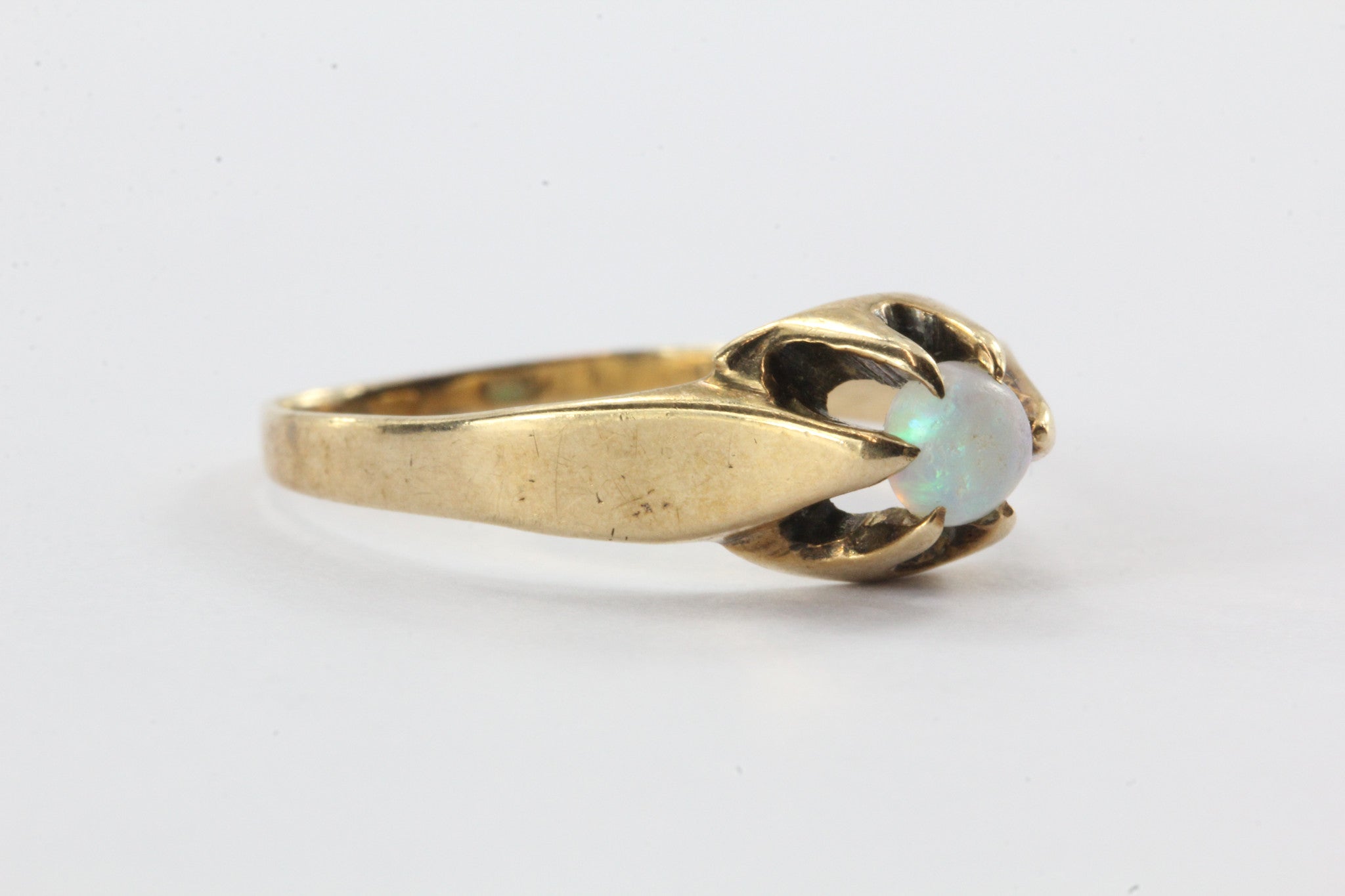 Antique 10K Gold Belcher Mounted Opal Ring - Queen May