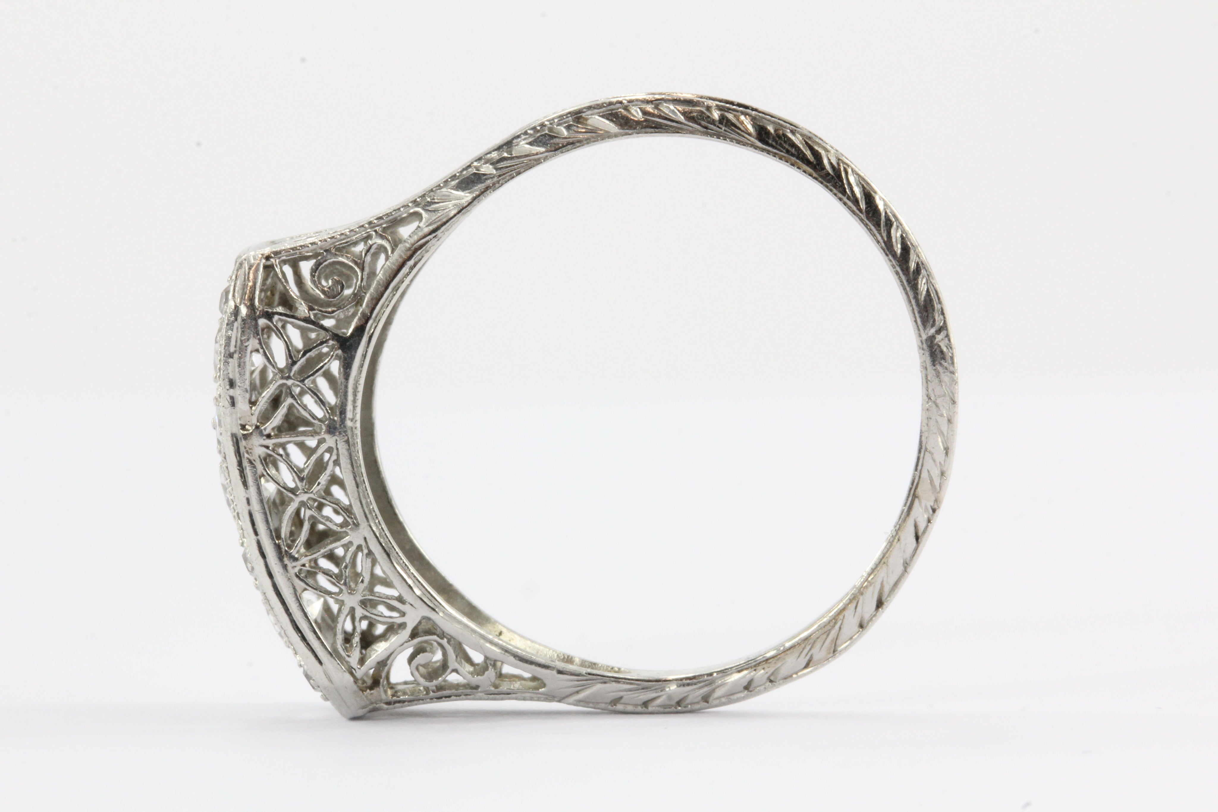 Art Deco Platinum Old European Diamond Three Stone Engagement Ring - Queen May