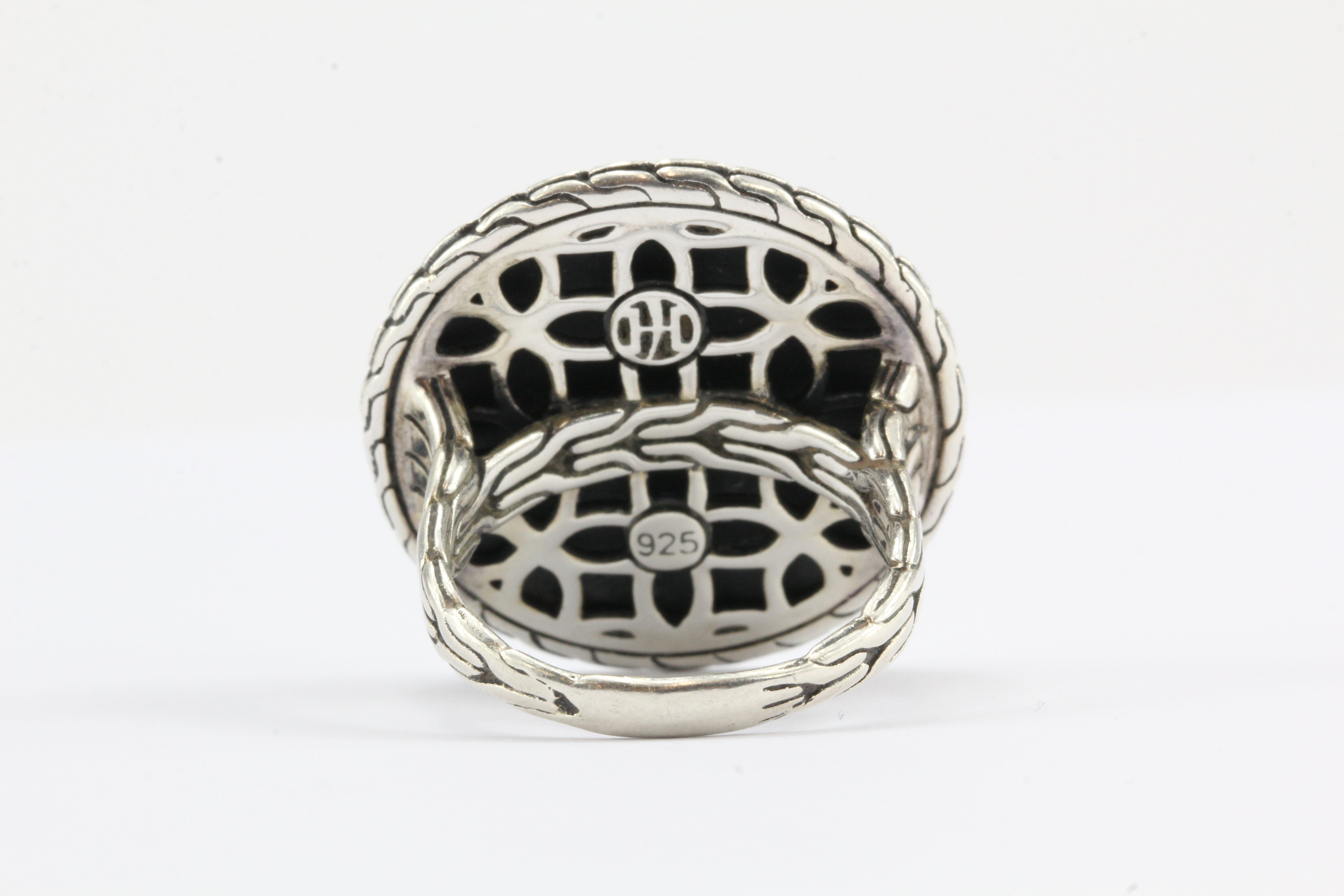 John Hardy Sterling Silver Blue & White Enamel Disk Kawung Ring size 7 - Queen May