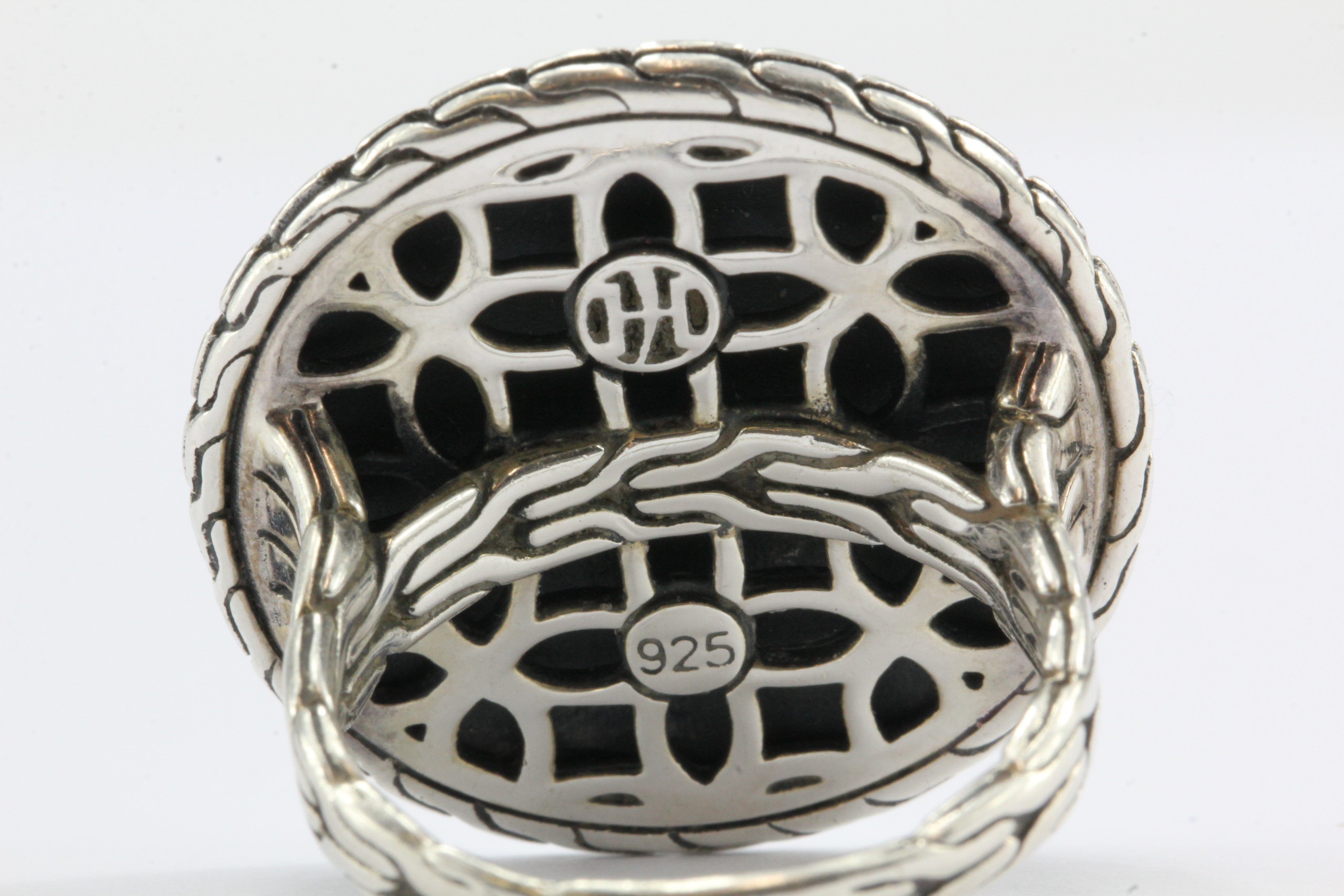John Hardy Sterling Silver Blue & White Enamel Disk Kawung Ring size 7 - Queen May
