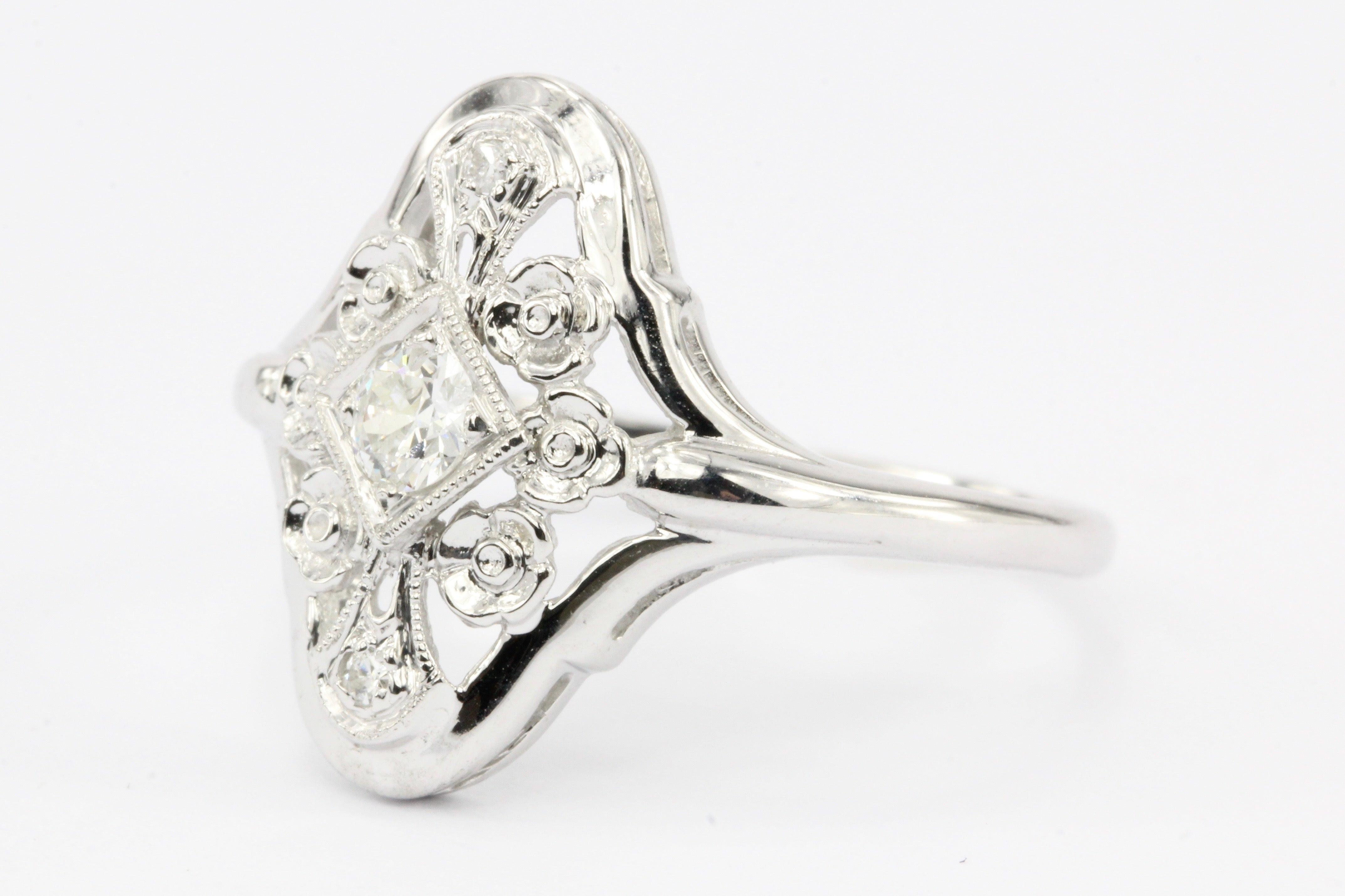 Art Deco 14K White Gold Old European Cut Diamond Engagement Ring c.1920's - Queen May