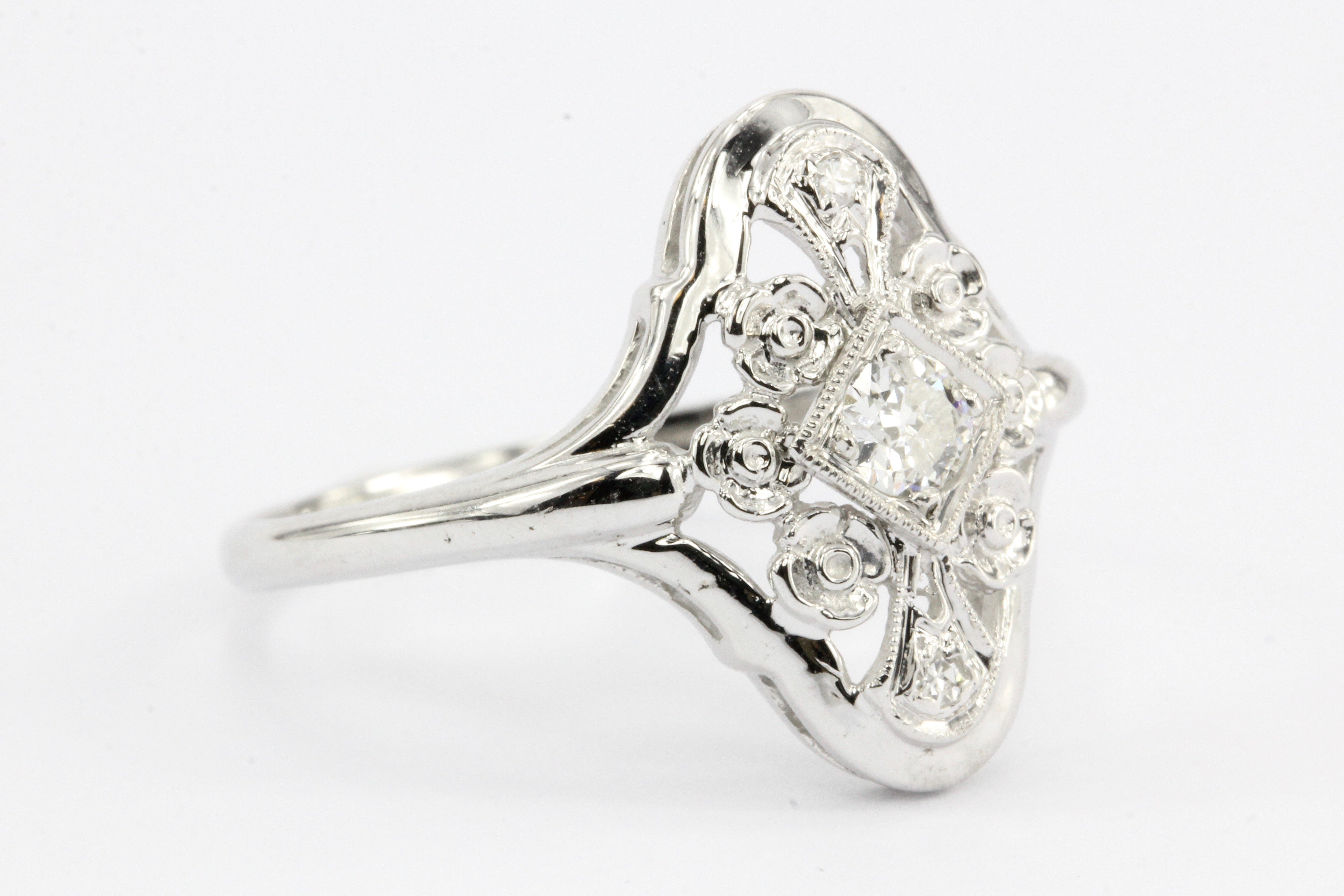 Art Deco 14K White Gold Old European Cut Diamond Engagement Ring c.1920's - Queen May