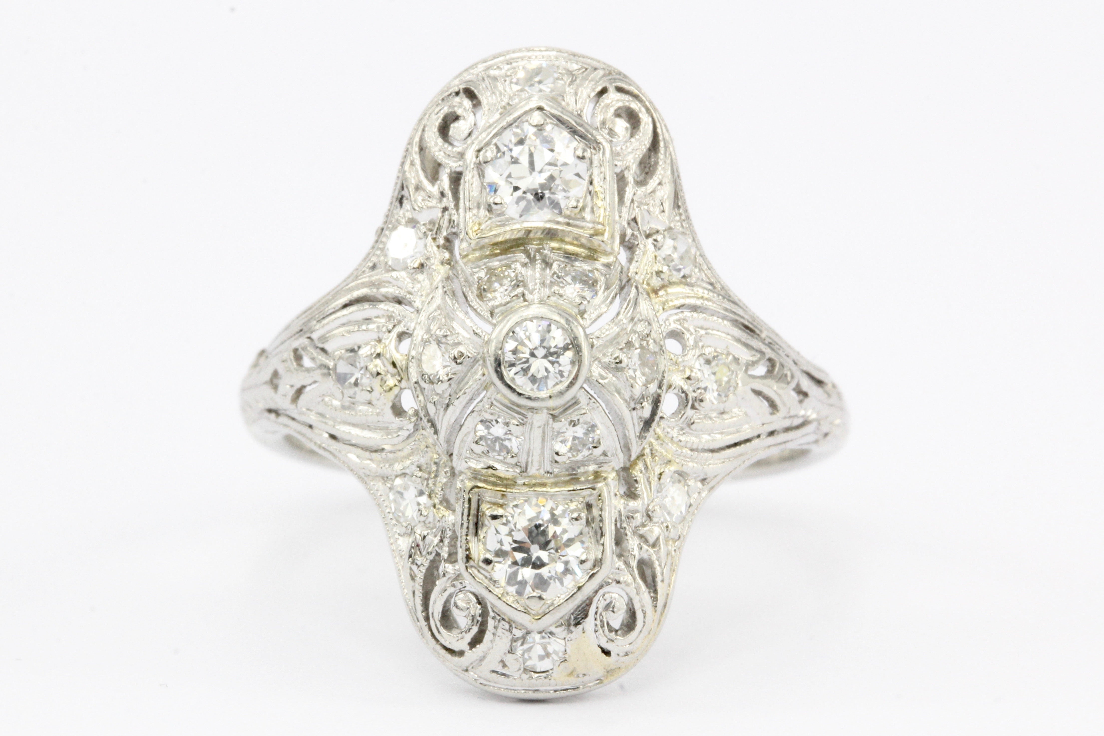 Art Deco Platinum Diamond Filigree Ring c.1930's - Queen May