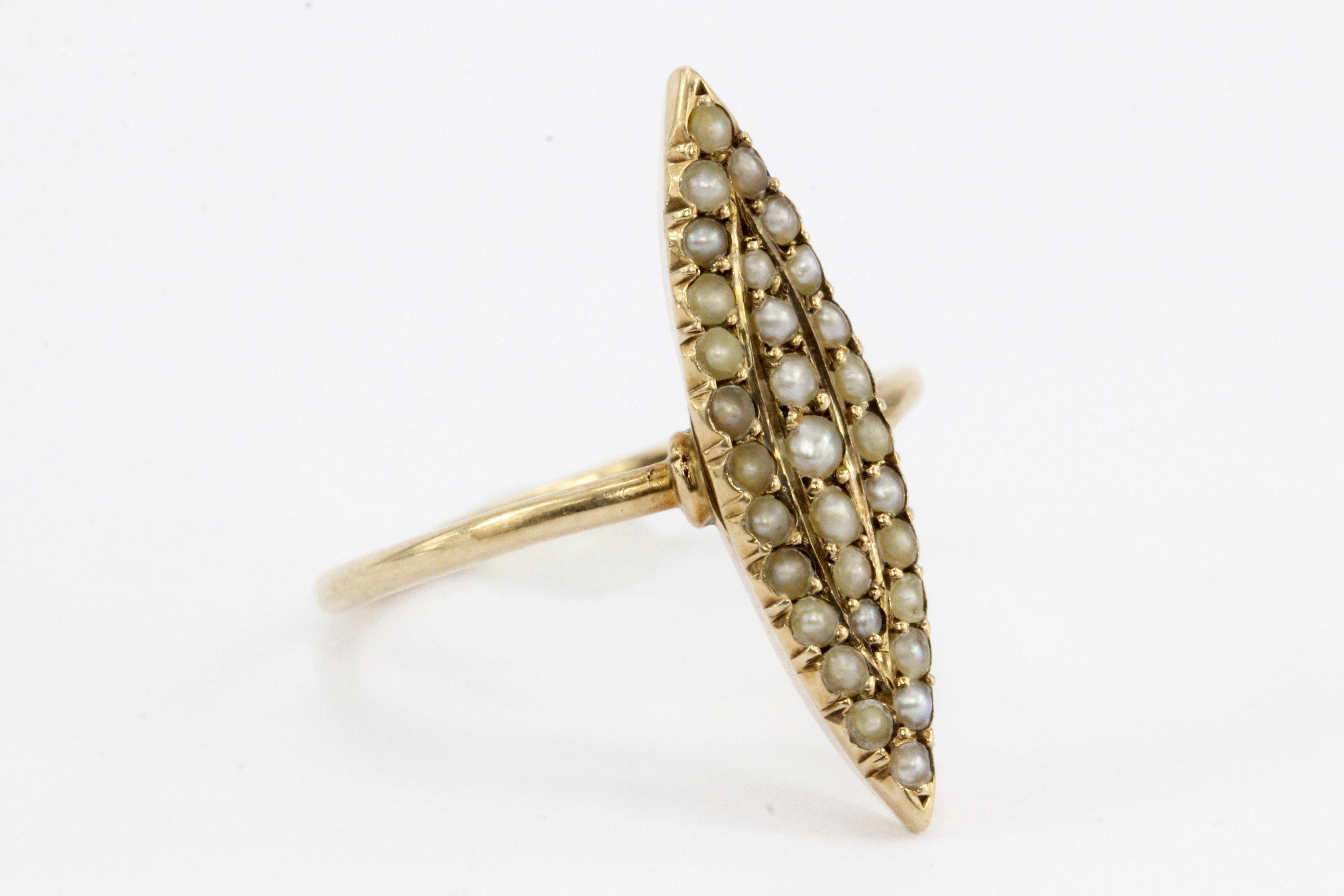 Victorian 10K Rose Gold Seed Pearl Navette Ring c.1890's - Queen May