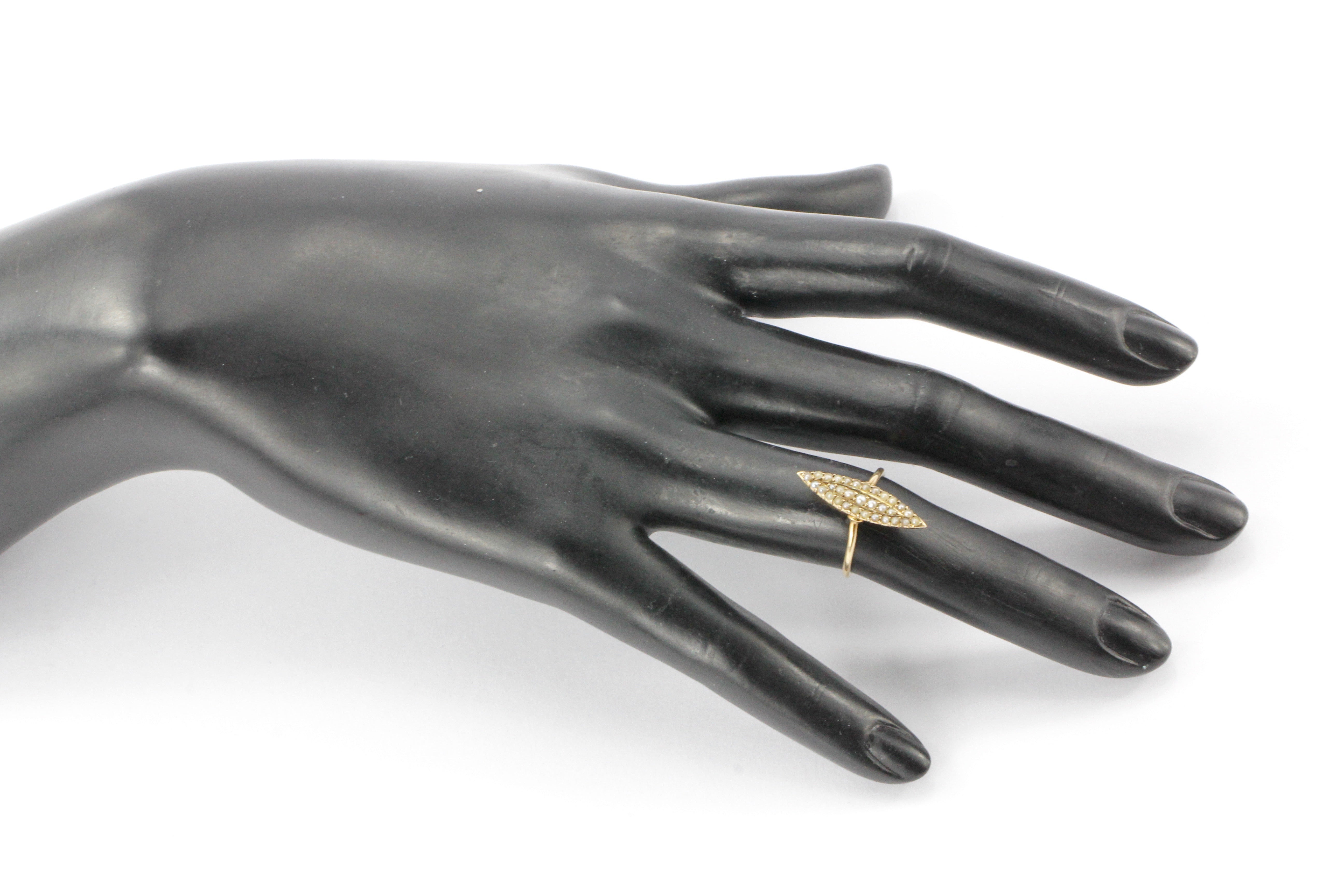 Victorian 10K Rose Gold Seed Pearl Navette Ring c.1890's - Queen May