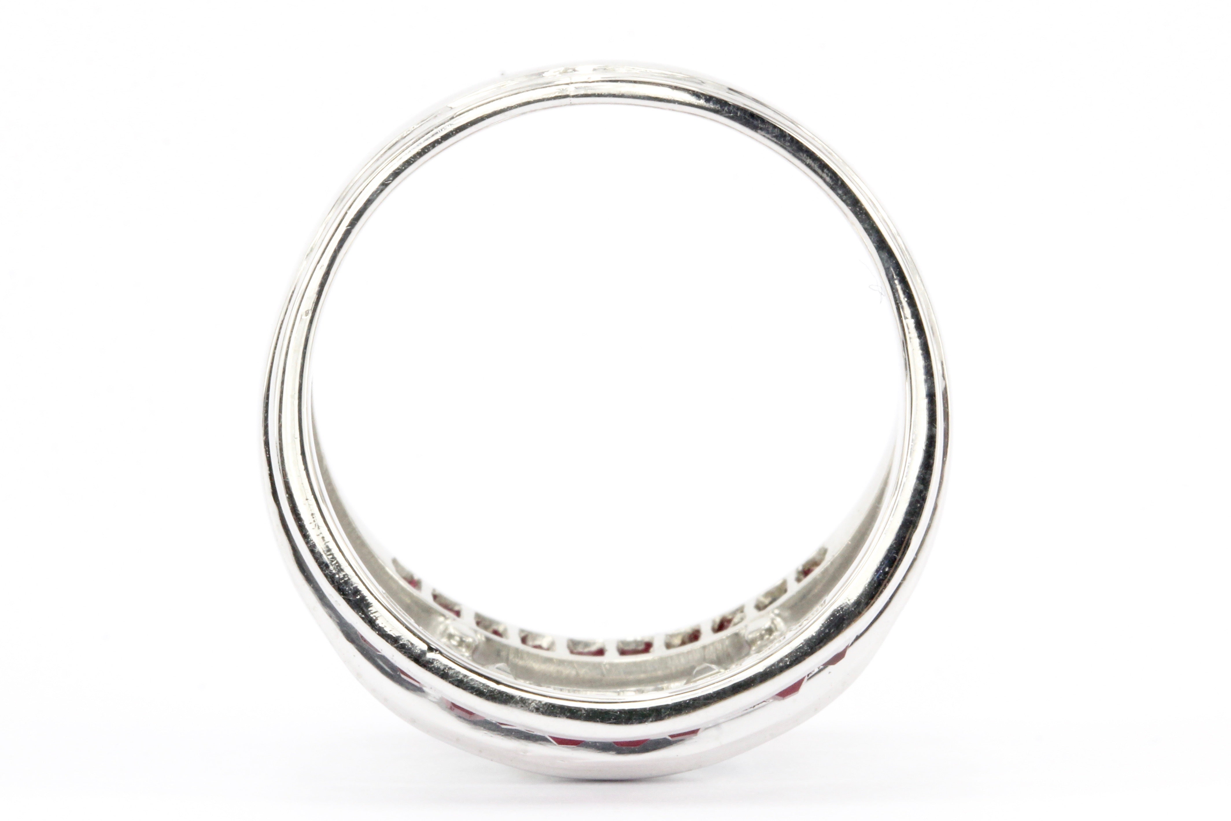 Art Deco Platinum Carre Cut Diamonds & Ruby Triple Row Band Ring c.1930's - Queen May