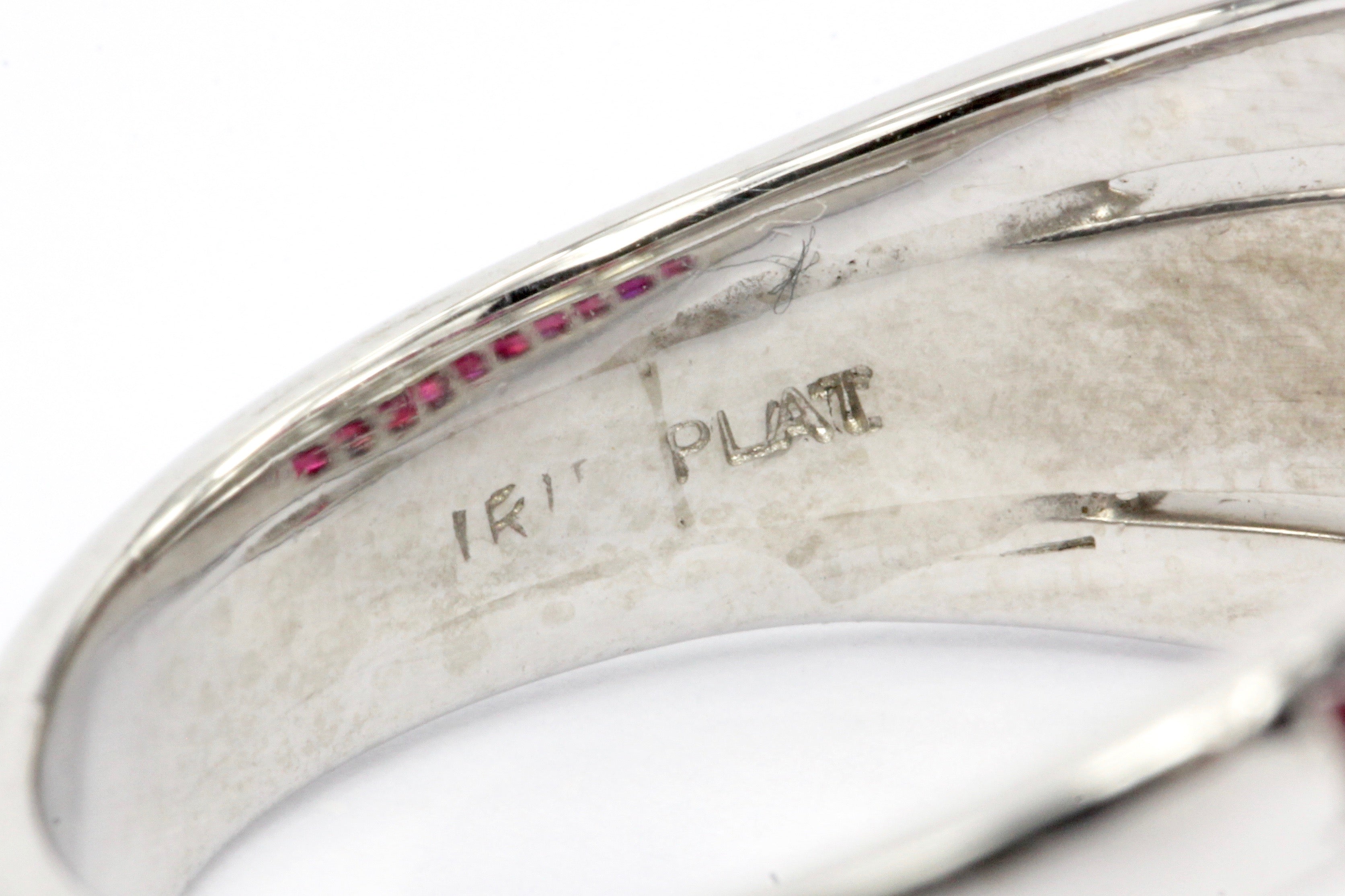 Art Deco Platinum Carre Cut Diamonds & Ruby Triple Row Band Ring c.1930's - Queen May