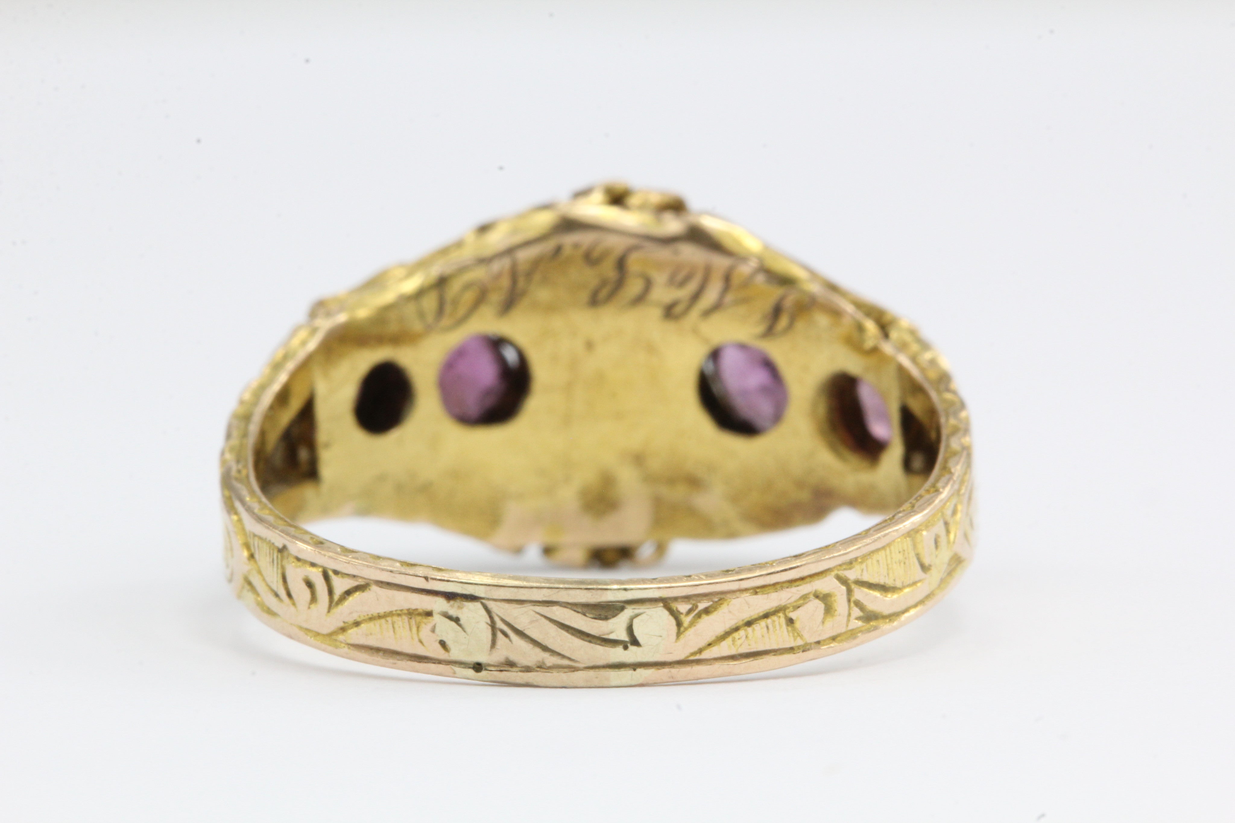 Victorian 1876 15K Gold Ruby & Natural Pearl Ring from Birmingham England - Queen May