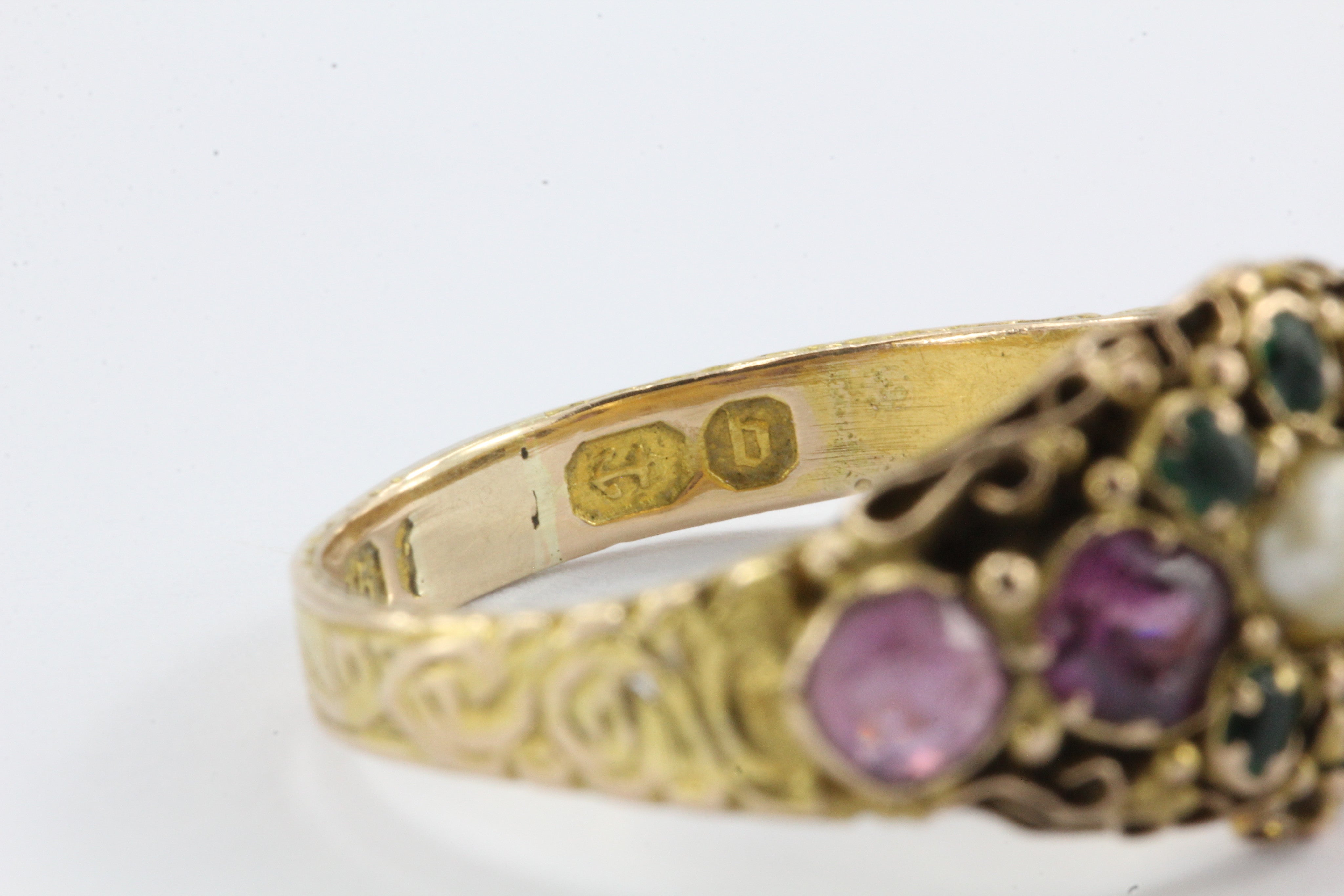 Victorian 1876 15K Gold Ruby & Natural Pearl Ring from Birmingham England - Queen May