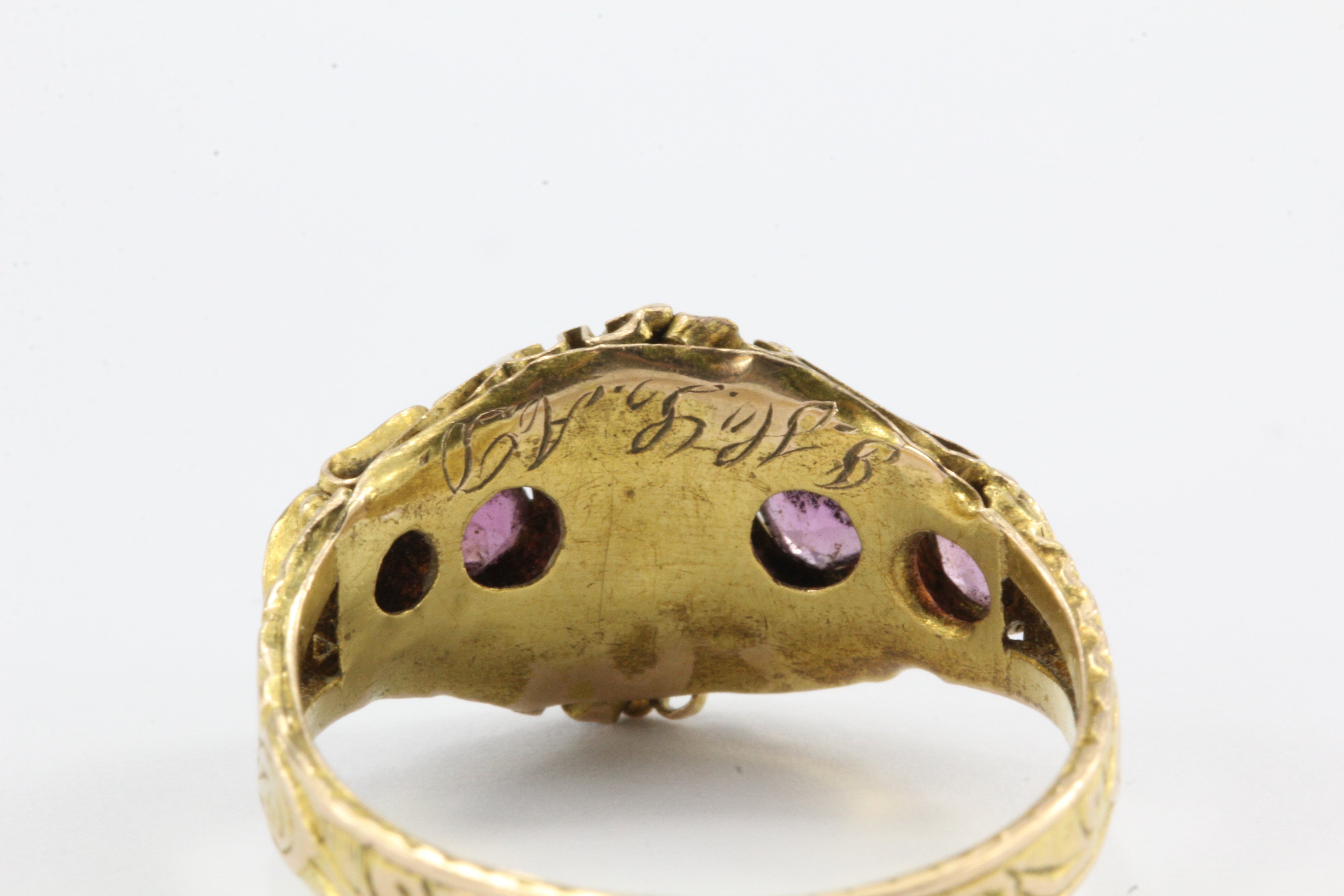 Victorian 1876 15K Gold Ruby & Natural Pearl Ring from Birmingham England - Queen May