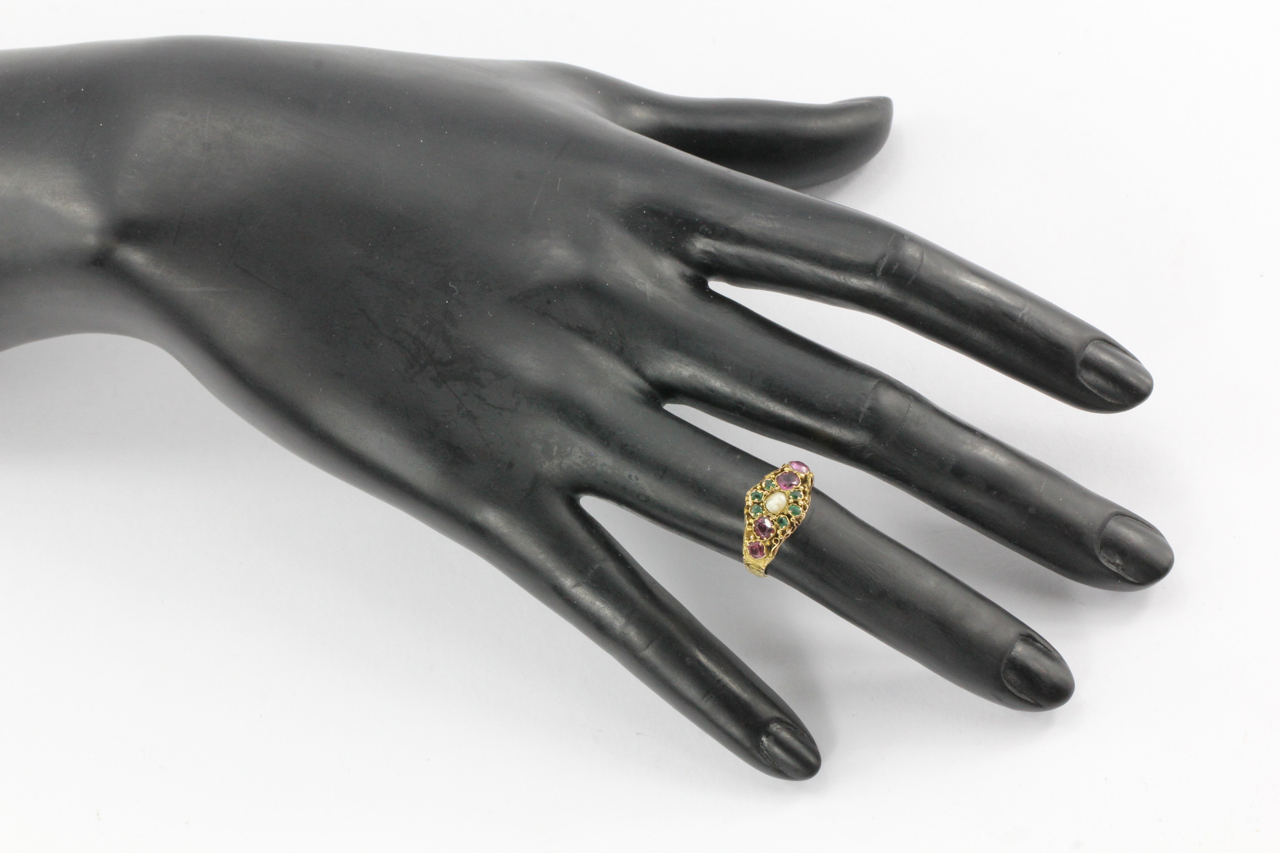 Victorian 1876 15K Gold Ruby & Natural Pearl Ring from Birmingham England - Queen May