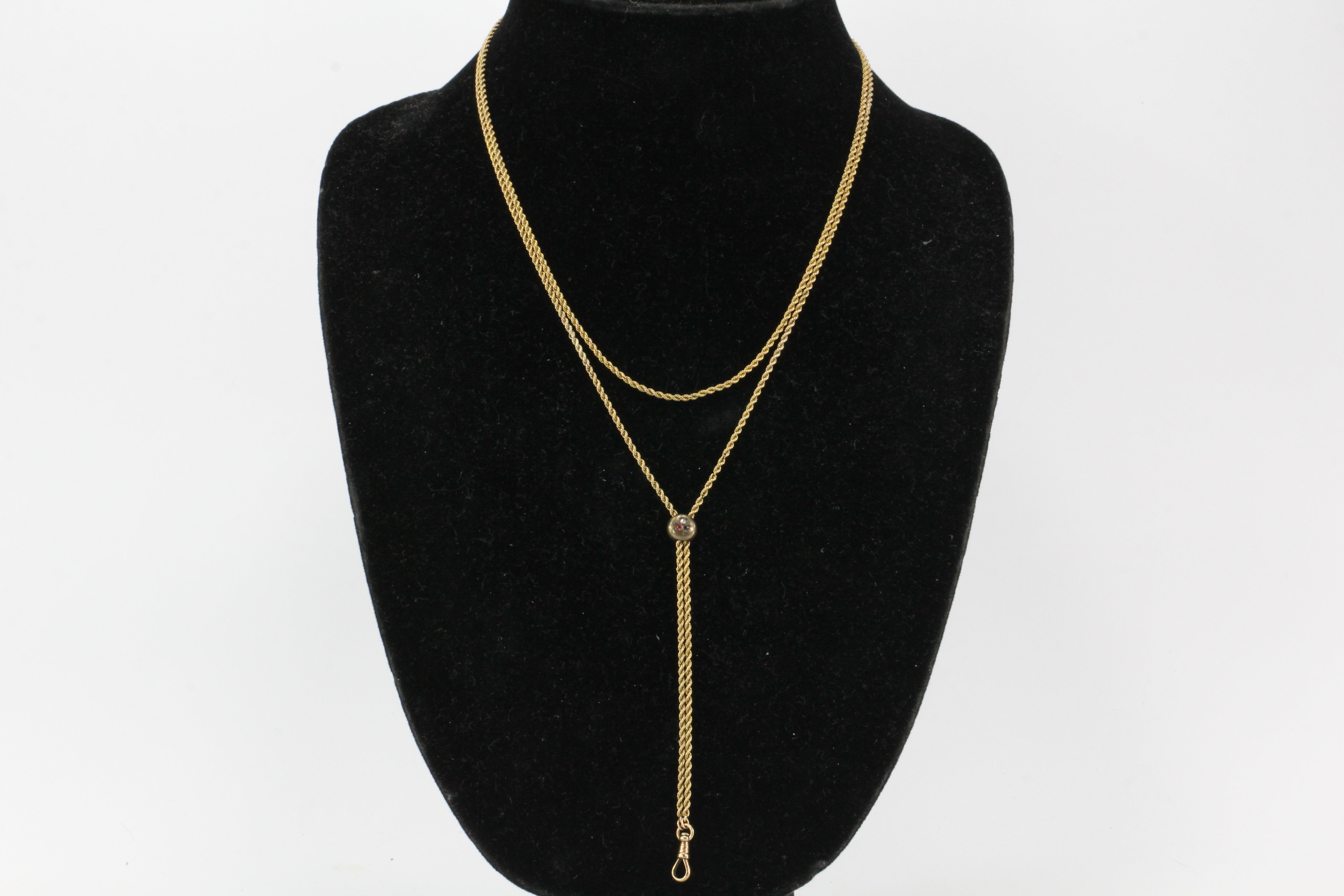 Victorian 10K & 14K Gold Diamond Ruby Amethyst Lorgnette Chain Necklace - Queen May