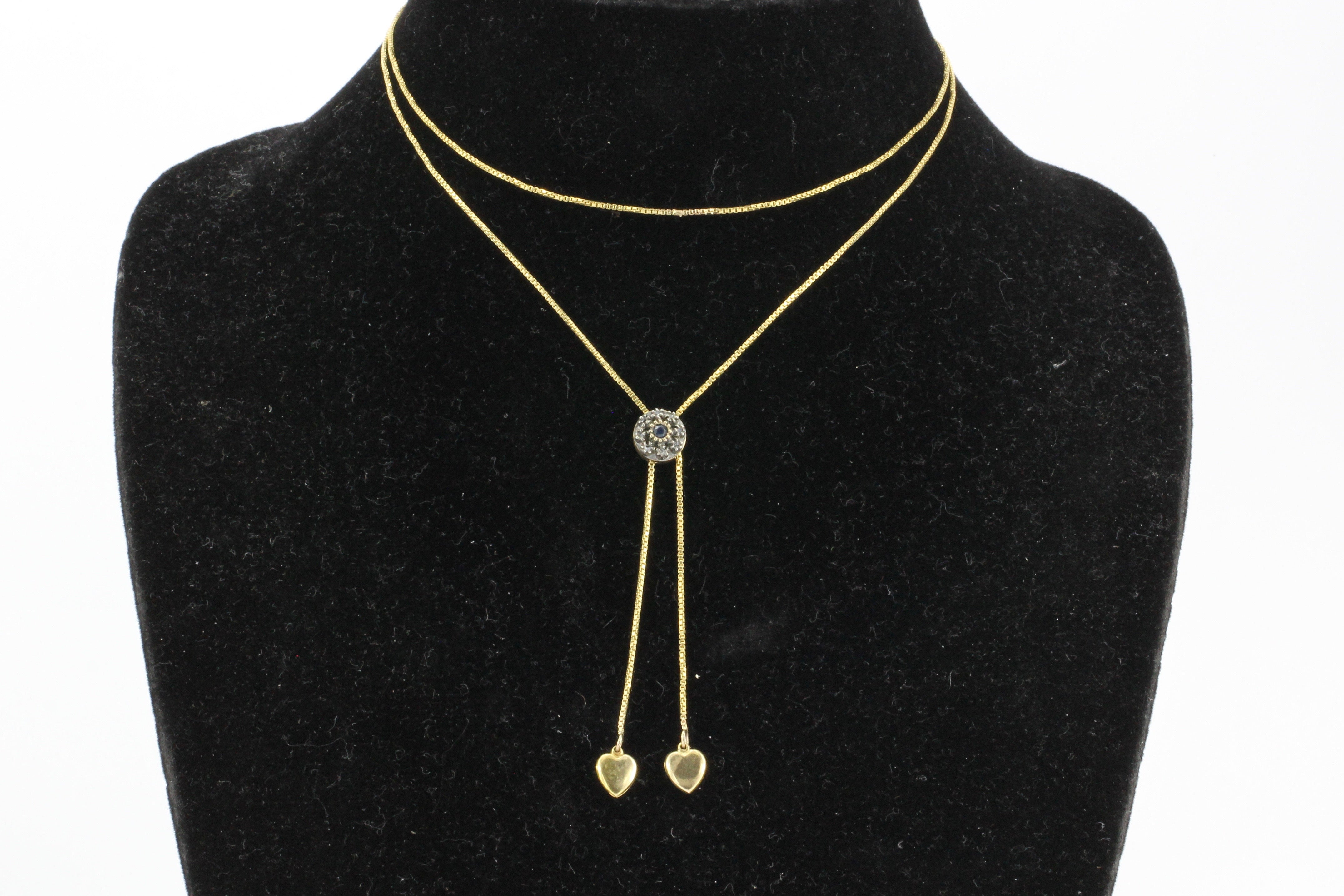 Victorian Gold & Sapphire & Diamond Slide on 14K Gold Heart Chain Necklace - Queen May