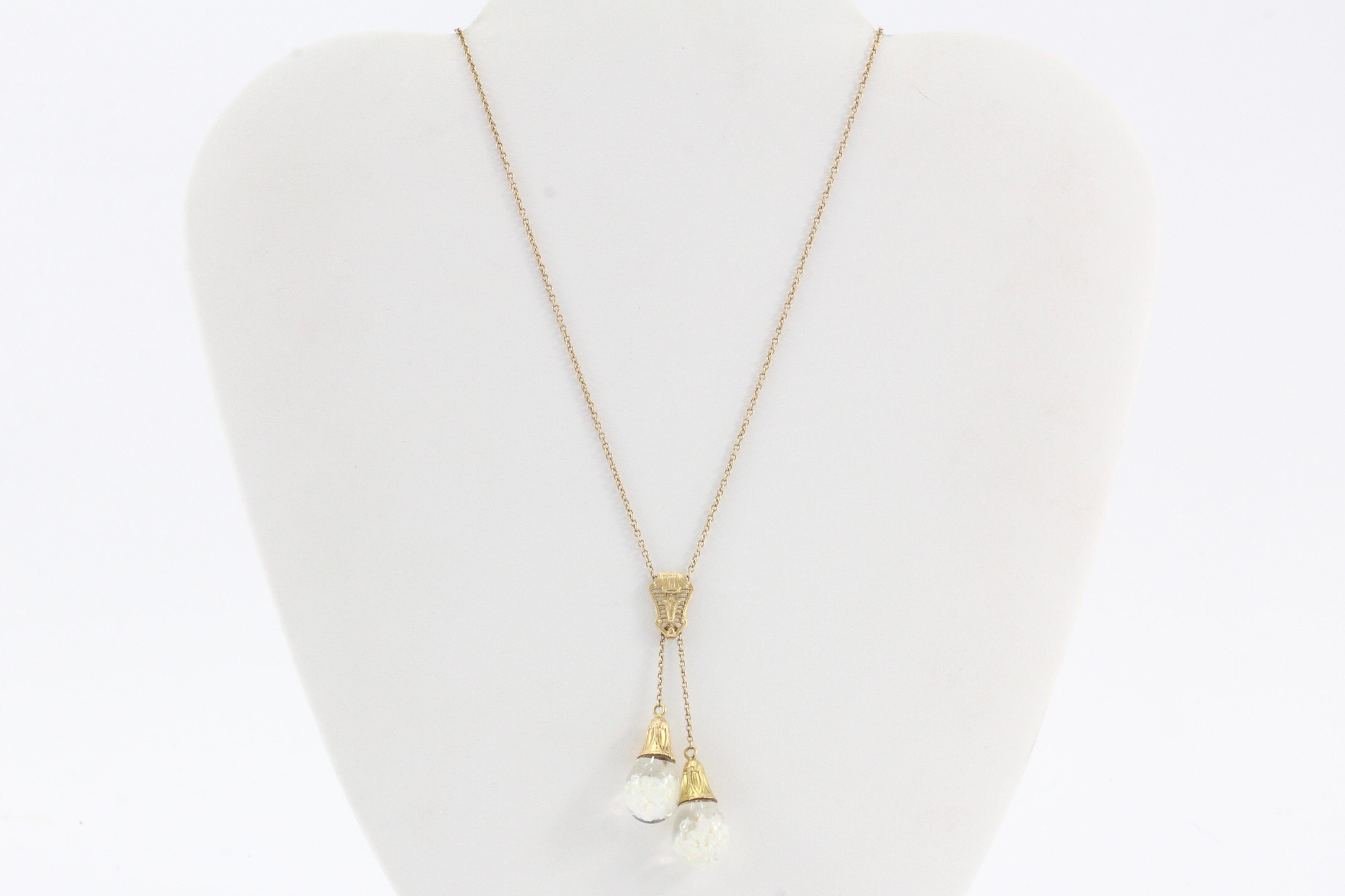 Art Deco Original Horace Welch 14K Gold Double Floating Opal Drop Necklace c1930 - Queen May