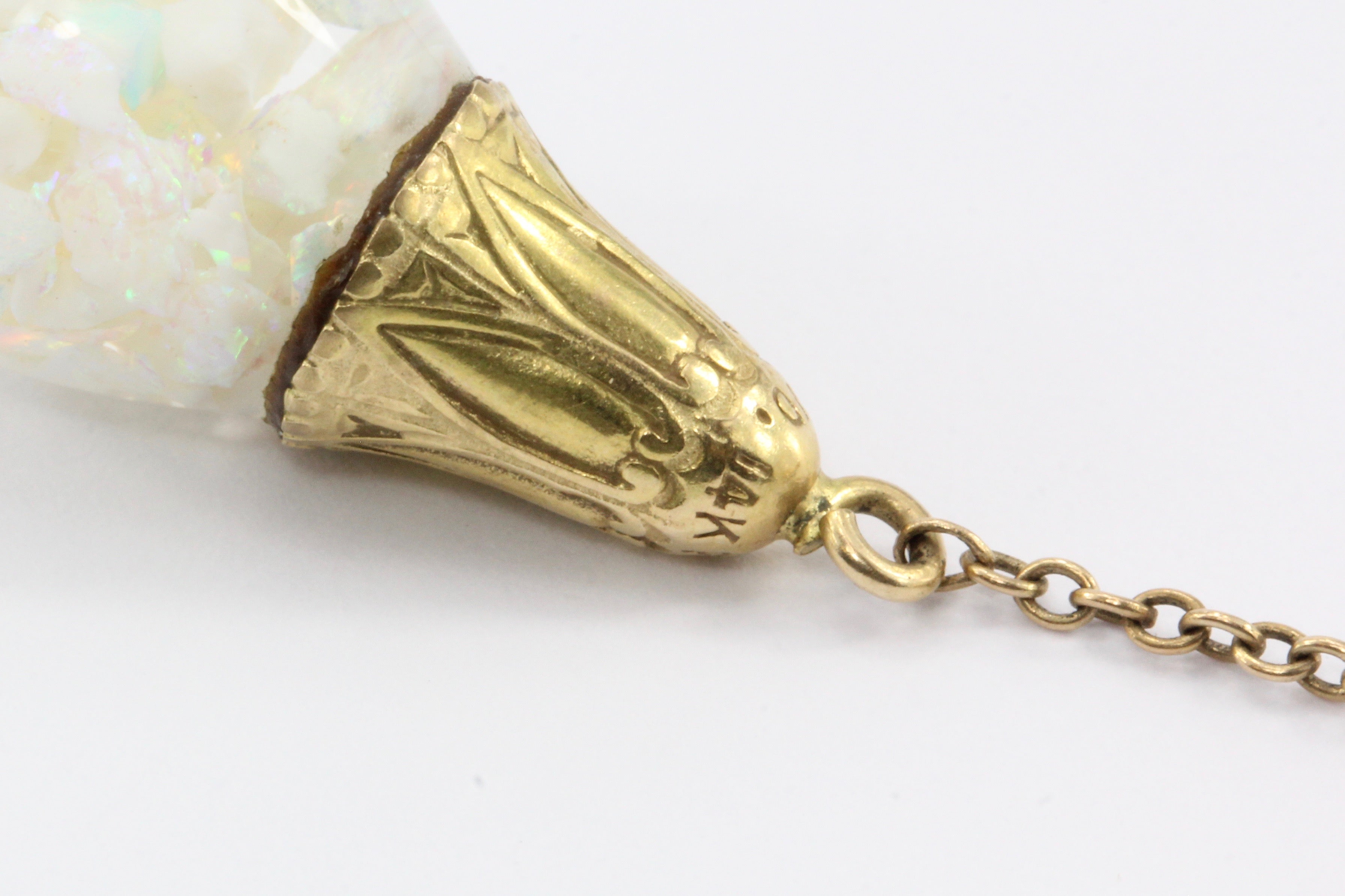 Art Deco Original Horace Welch 14K Gold Double Floating Opal Drop Necklace c1930 - Queen May