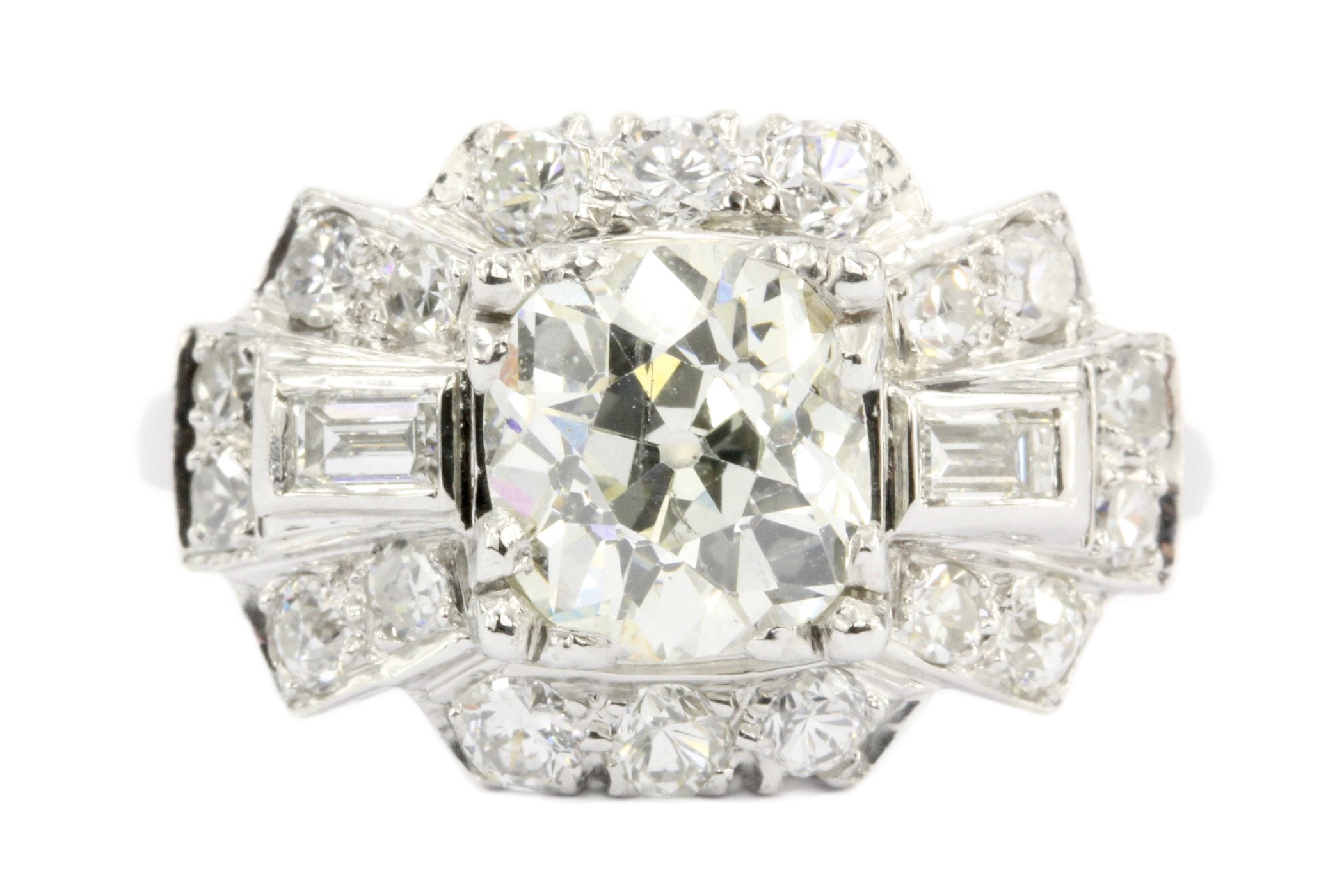 Art Deco Platinum Old European Cut Diamond Cluster Engagement Ring c.1920's - Queen May