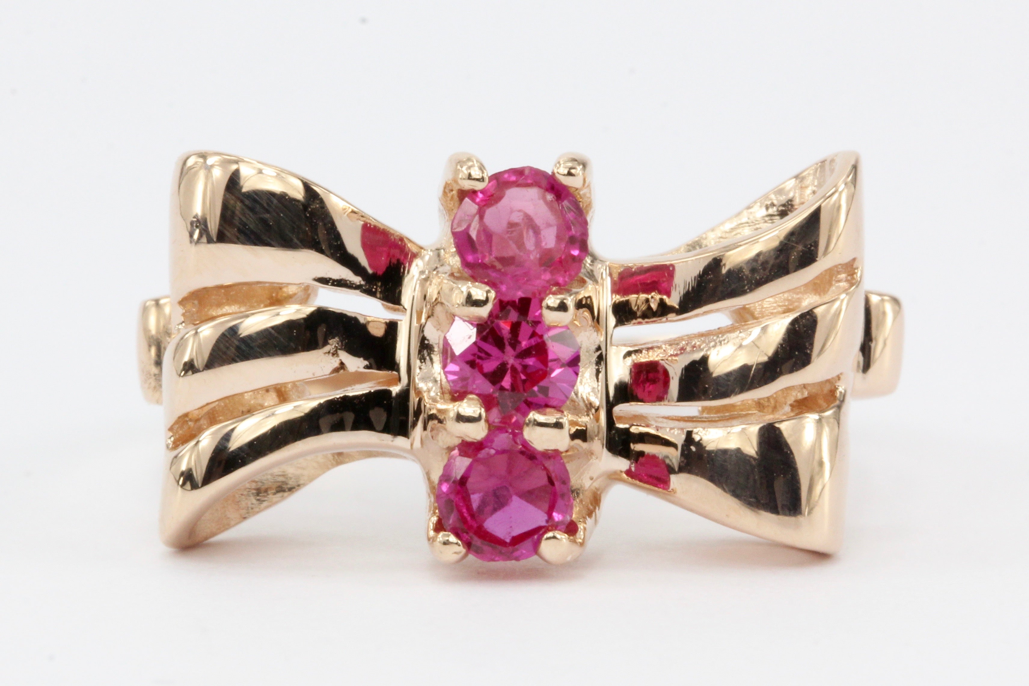 Retro 14K Rose Gold Ruby Bow Ring c.1950's - Queen May