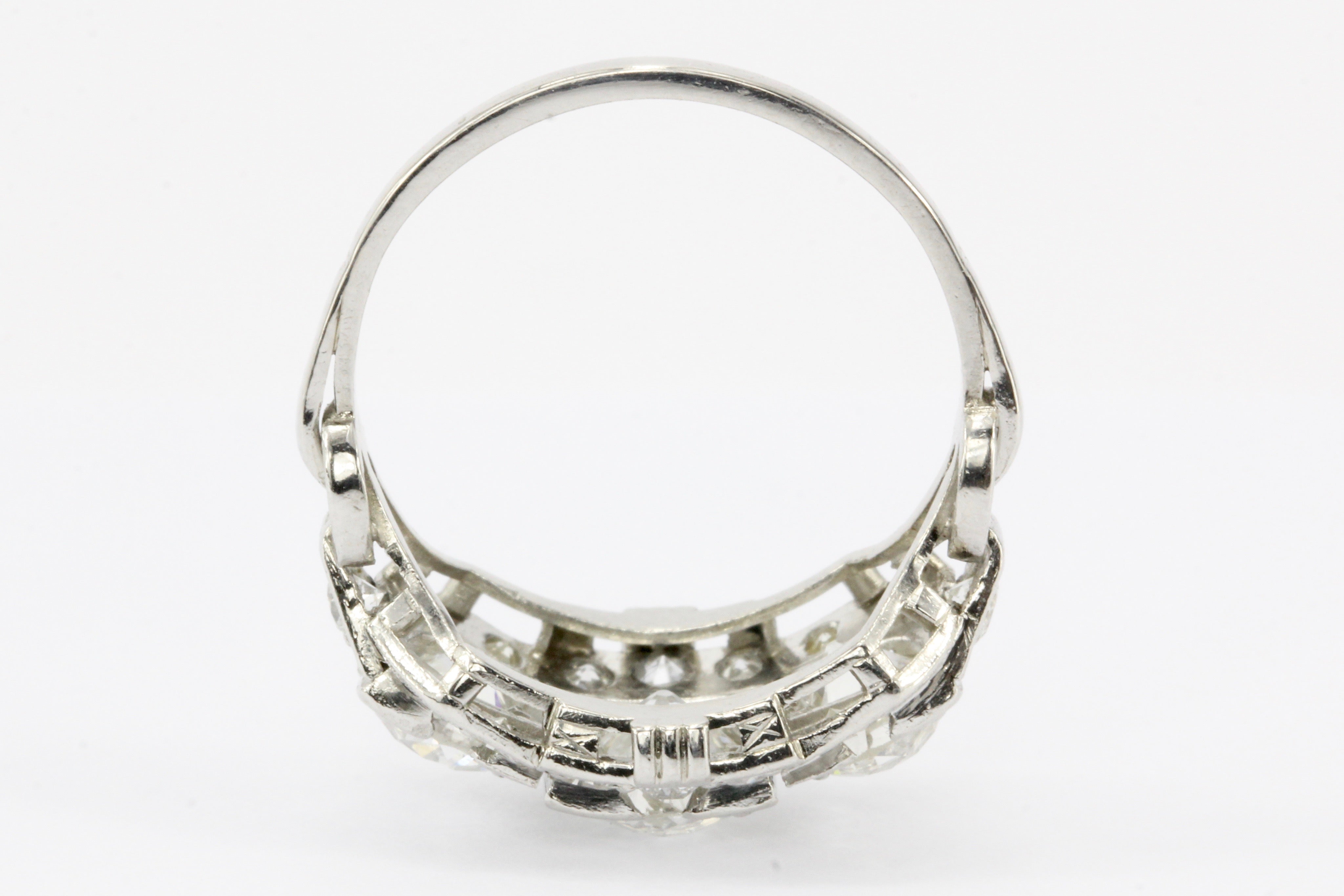 Art Deco Platinum Old European Cut Diamond 3 Stone Cluster Ring c.1920's - Queen May