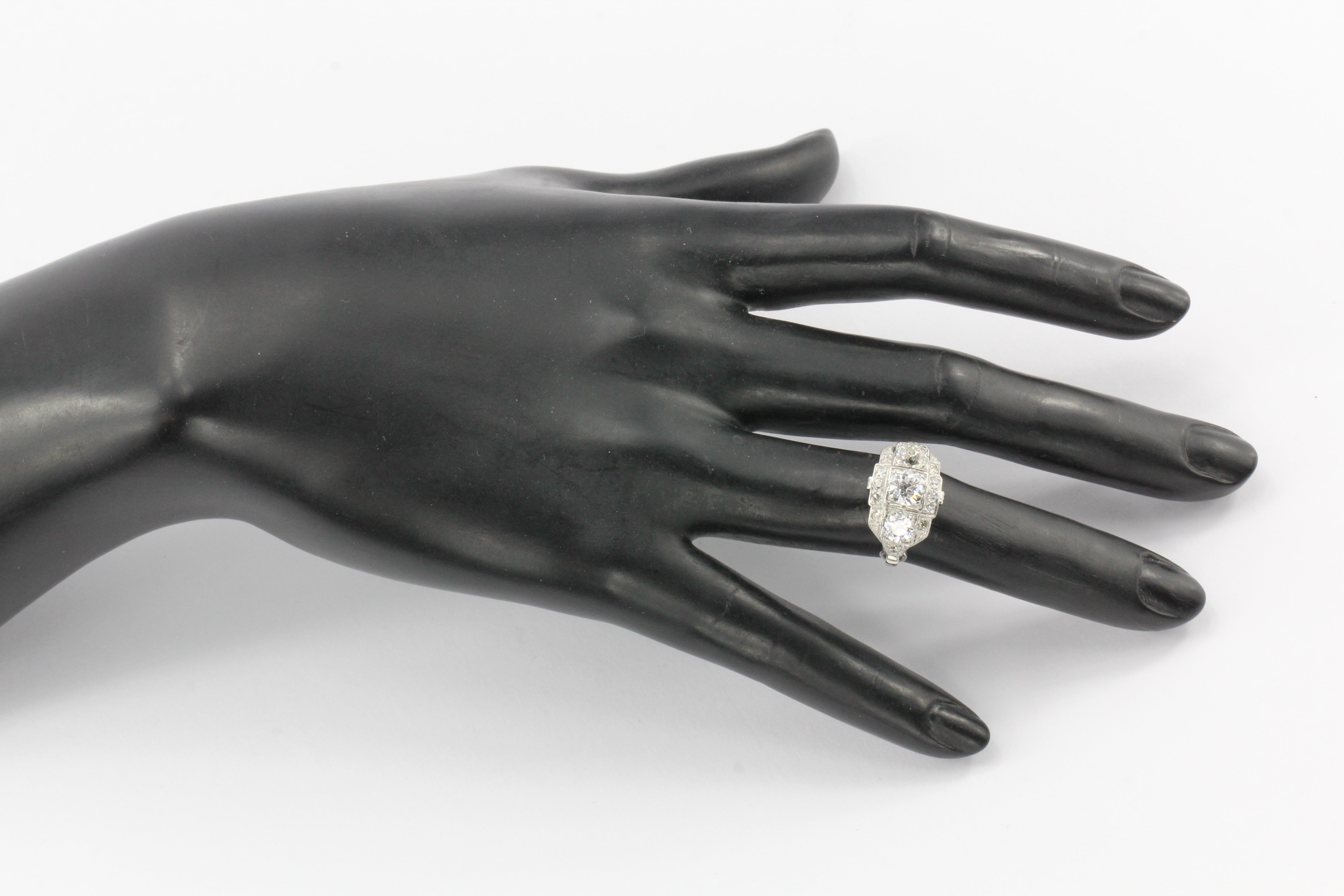 Art Deco Platinum Old European Cut Diamond 3 Stone Cluster Ring c.1920's - Queen May