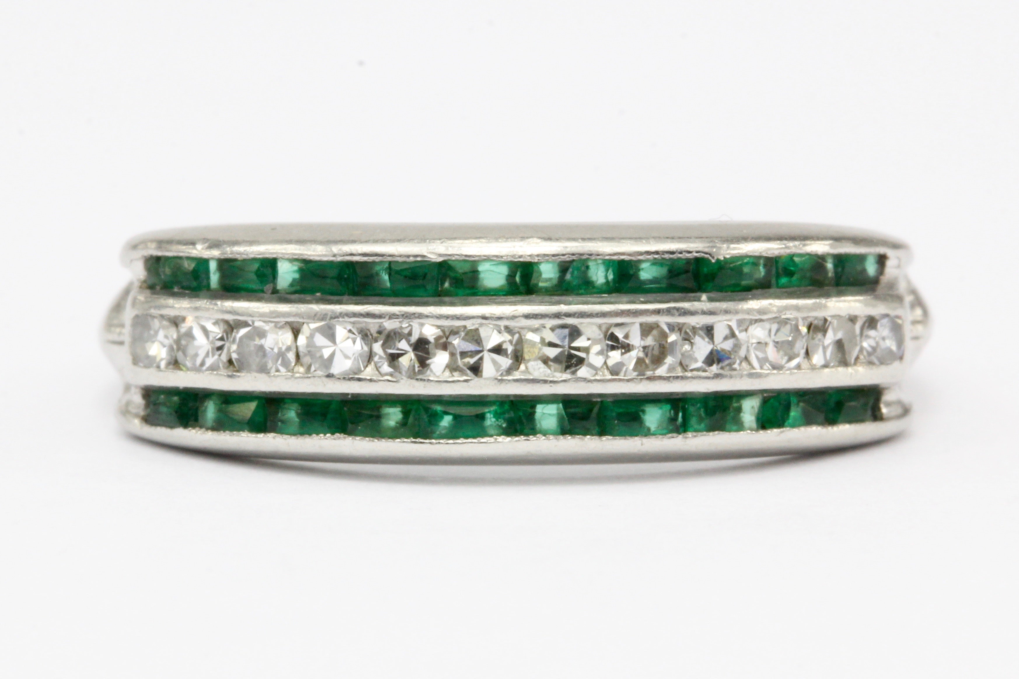 Art Deco Platinum Diamond & Emerald Band Ring c.1920's - Queen May