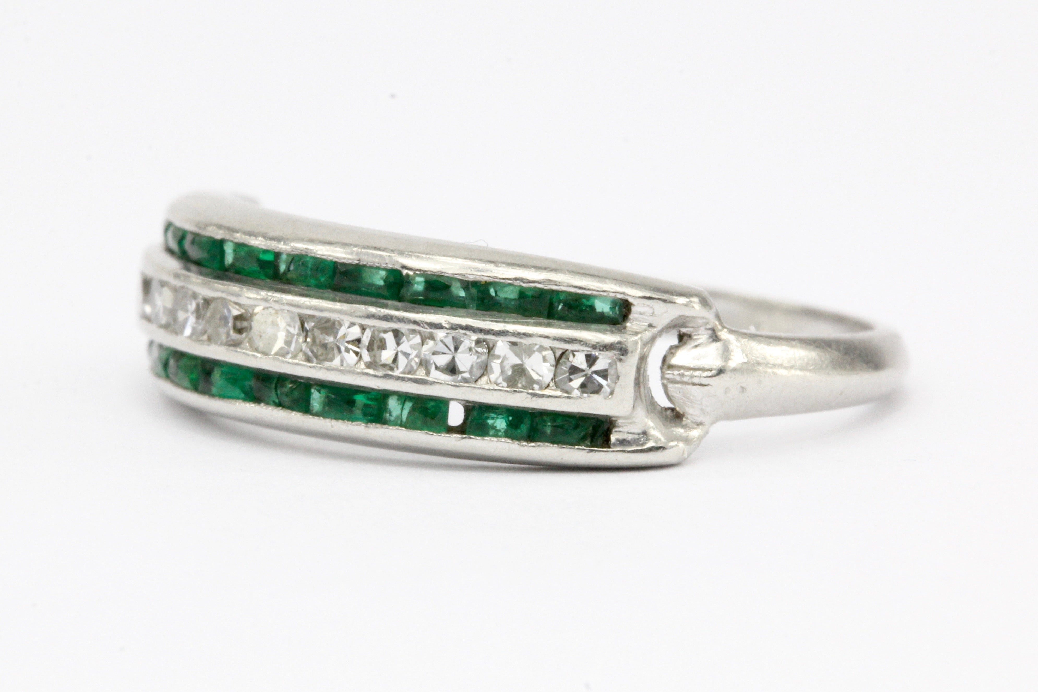 Art Deco Platinum Diamond & Emerald Band Ring c.1920's - Queen May