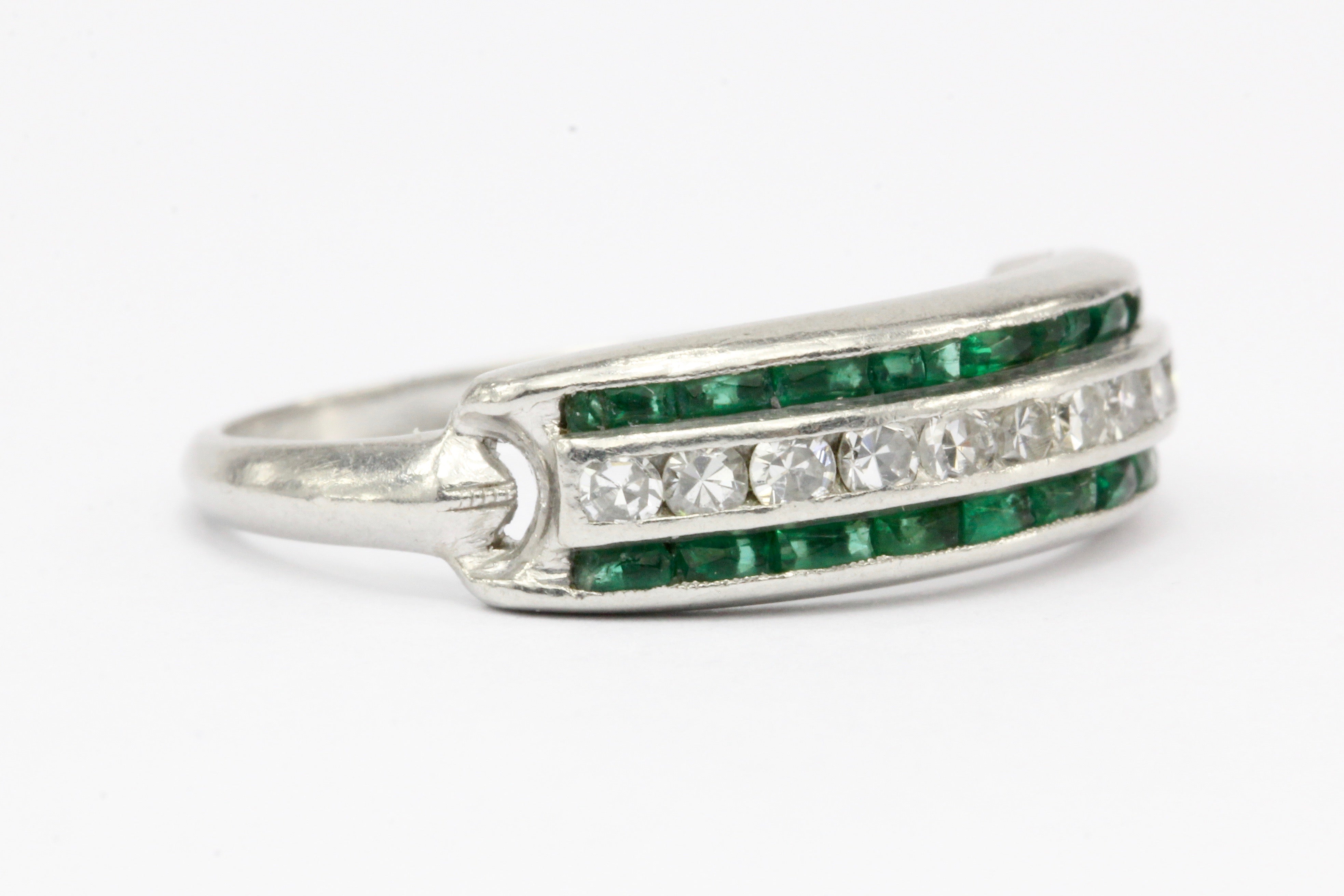 Art Deco Platinum Diamond & Emerald Band Ring c.1920's - Queen May