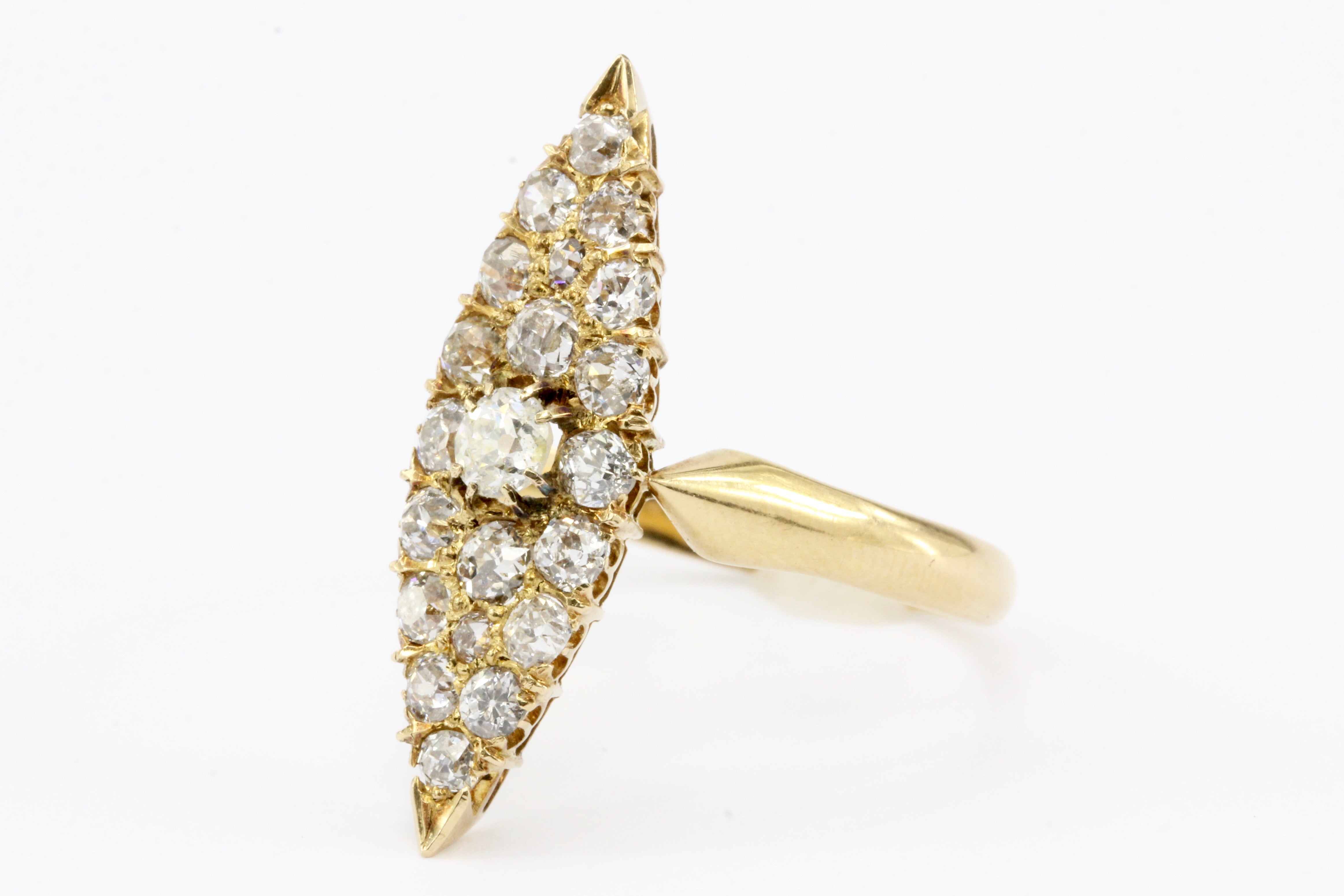 Victorian 18K Gold Old European Cut Diamond Navette Ring c.1890 - Queen May