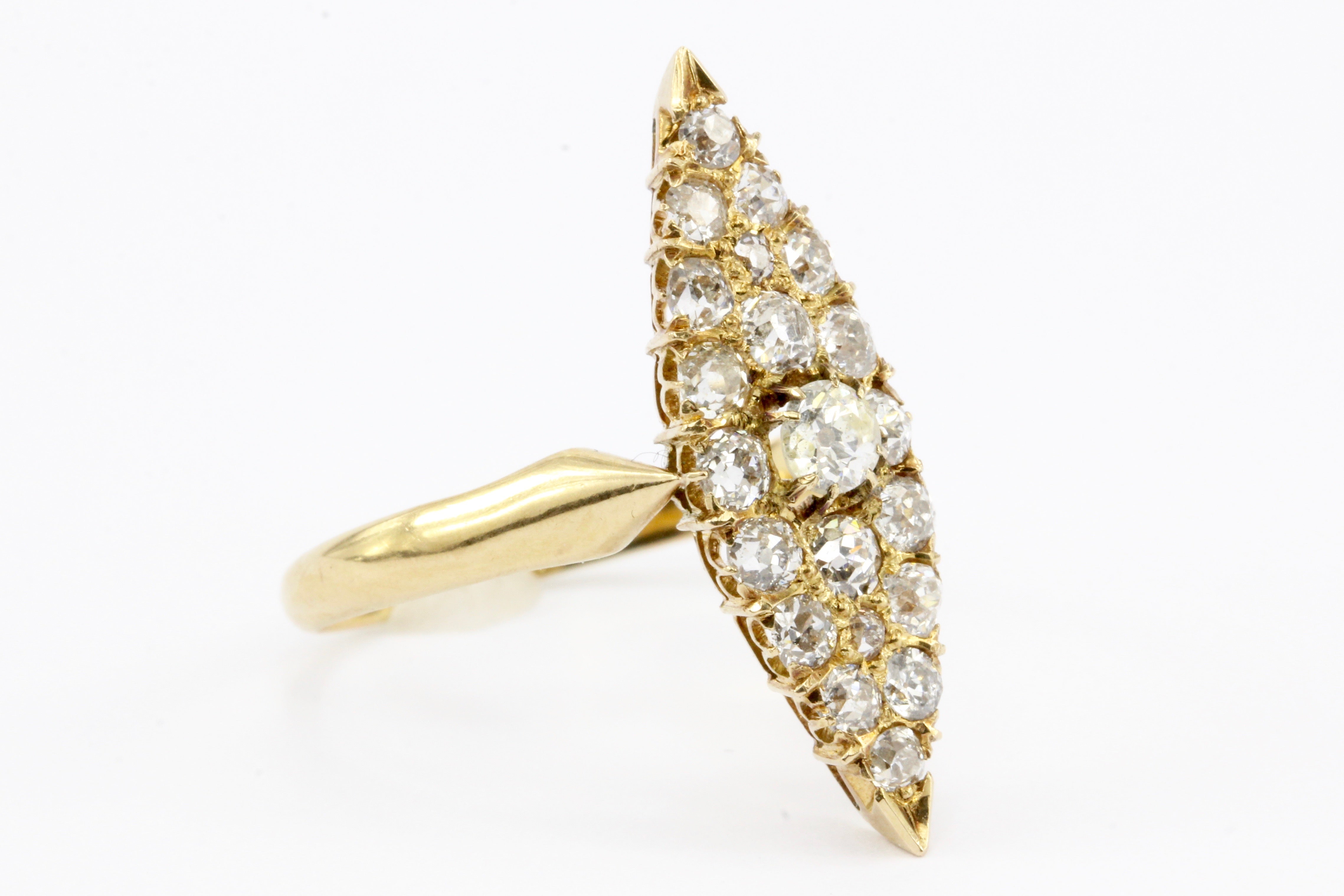 Victorian 18K Gold Old European Cut Diamond Navette Ring c.1890 - Queen May