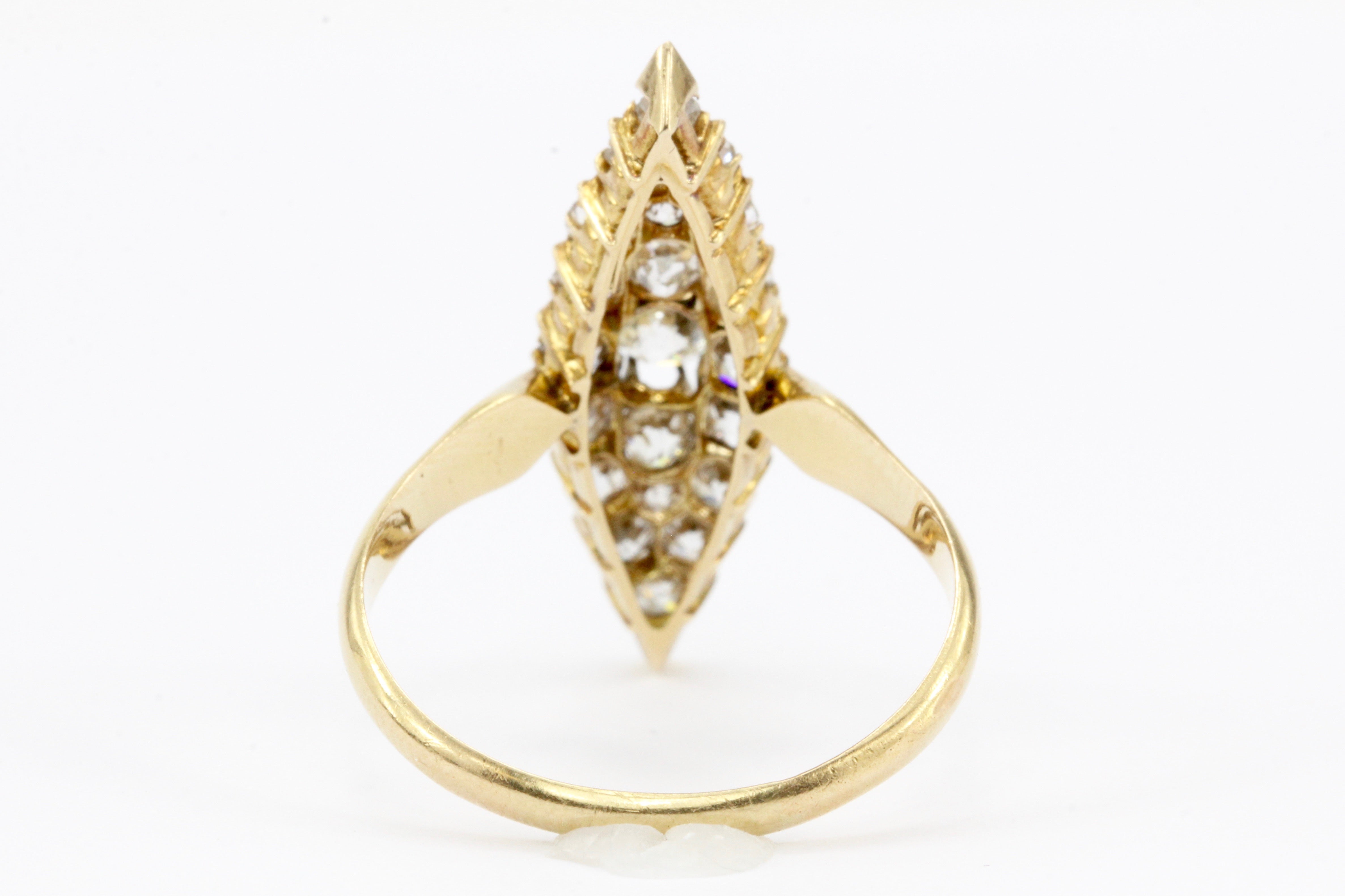 Victorian 18K Gold Old European Cut Diamond Navette Ring c.1890 - Queen May