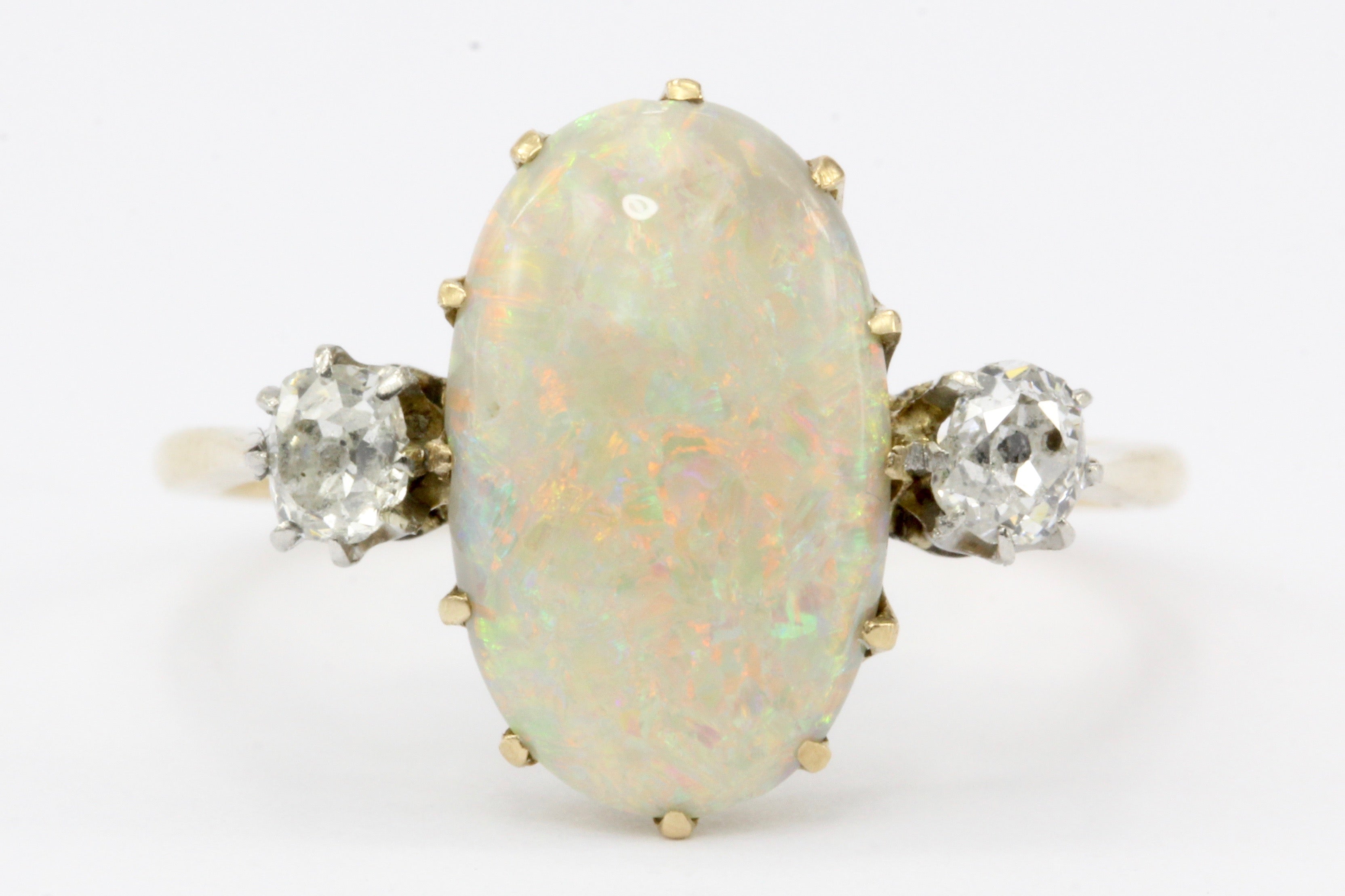 Victorian 18K Gold 2.5 Carat Opal & Old Mine Diamond Ring c.1890's - Queen May