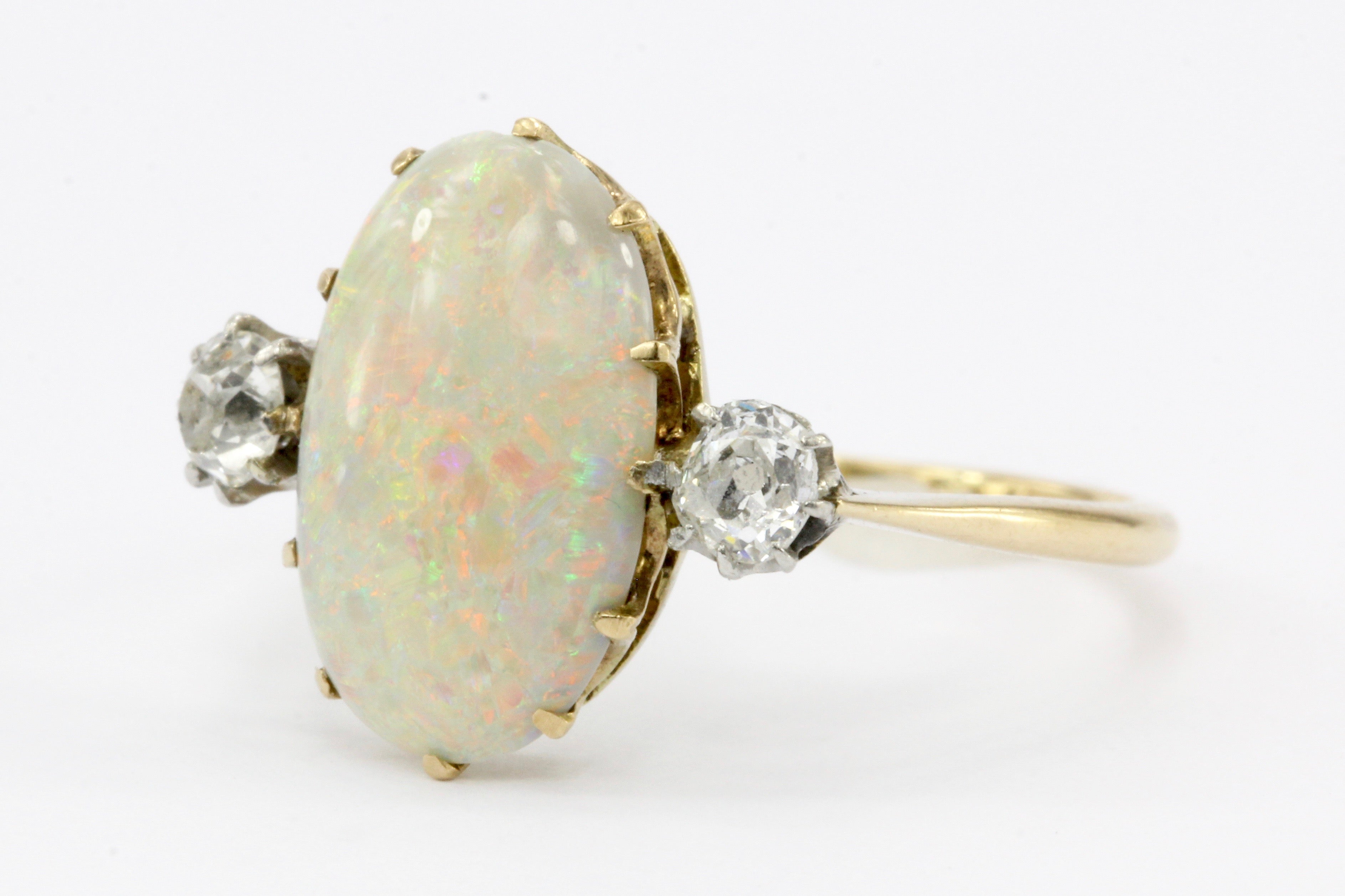 Victorian 18K Gold 2.5 Carat Opal & Old Mine Diamond Ring c.1890's - Queen May