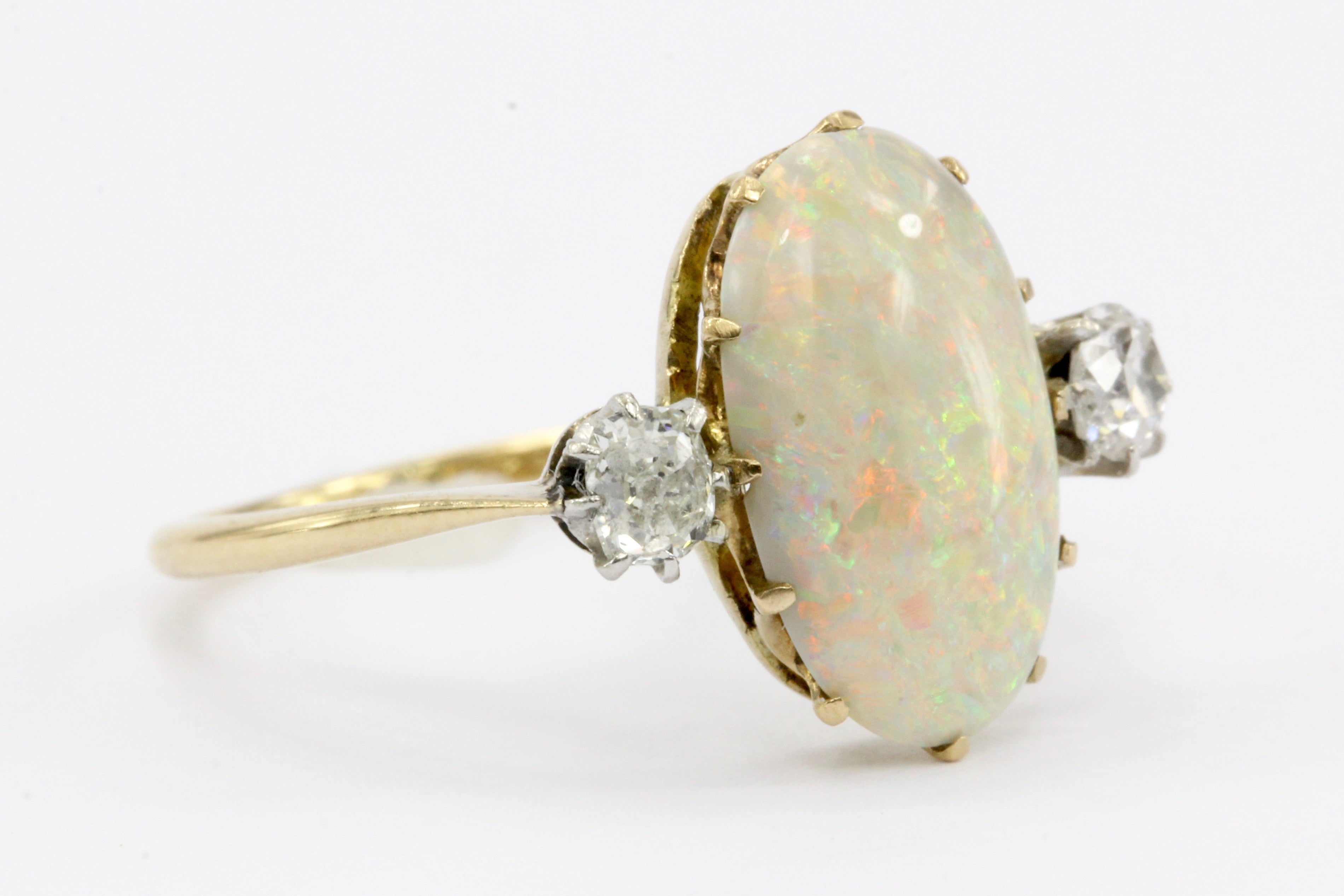 Victorian 18K Gold 2.5 Carat Opal & Old Mine Diamond Ring c.1890's - Queen May